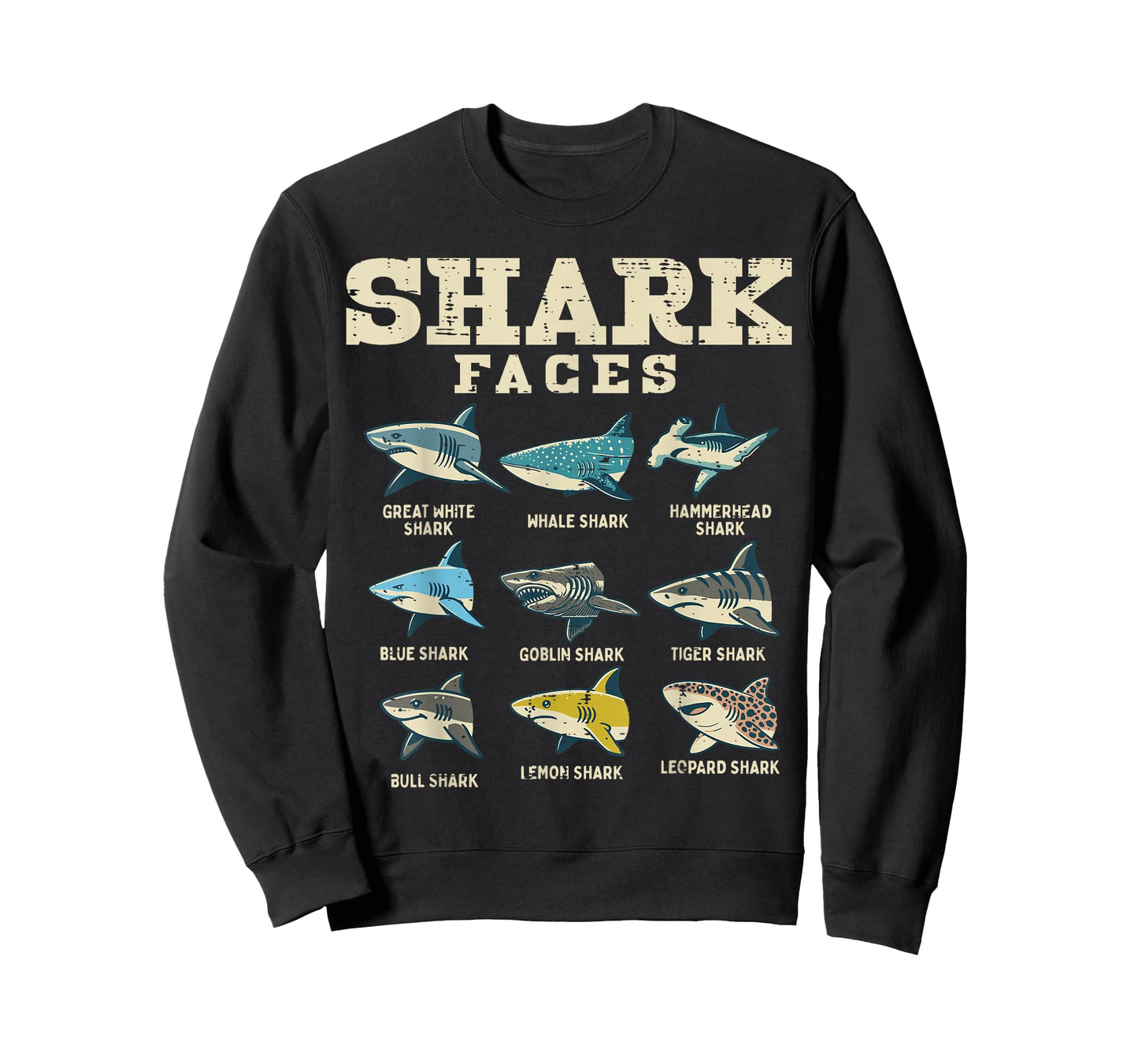 Shark Faces Species Sea Creature Ocean Life Men Women Kids T-Shirt