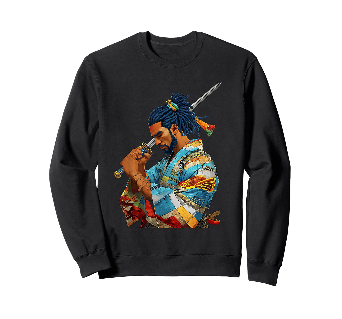 Afro American Samurai Anime Cartoon Japanese Bushido Warrior T-Shirt