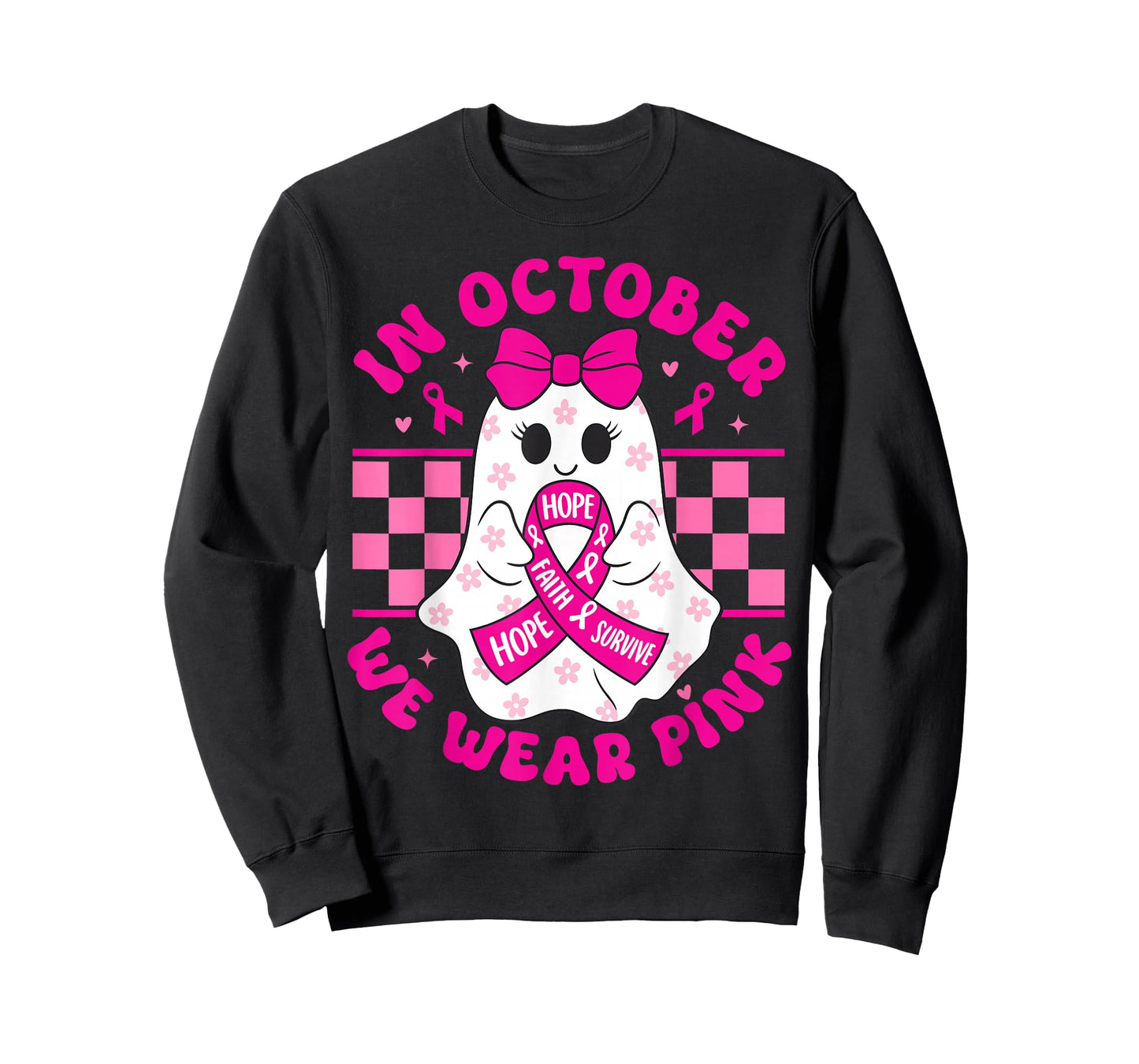 Breast Cancer Spooky Halloween Ghost in October We Wear Pink T-Shirt