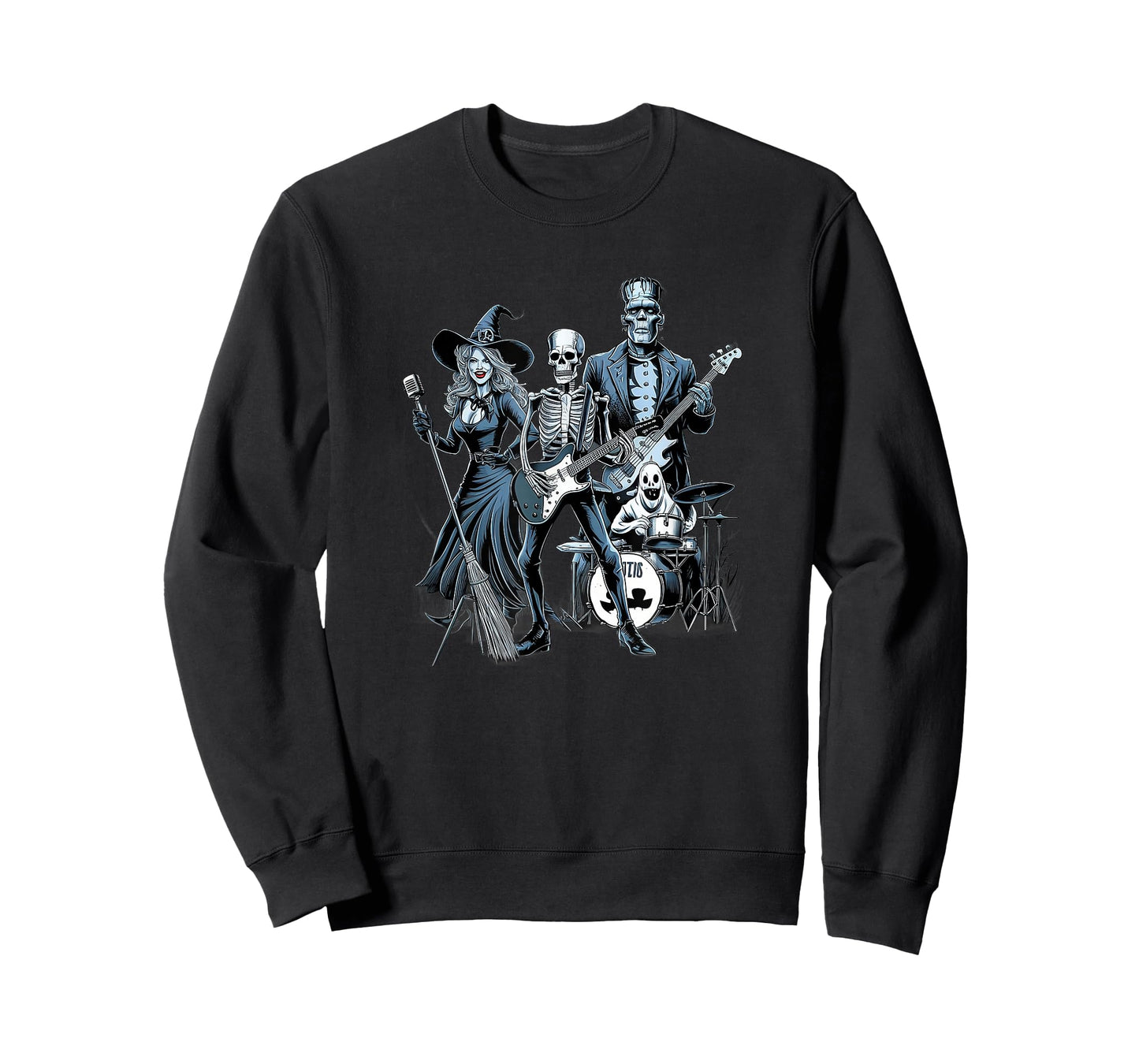 Rock Band Halloween Witch Skeleton Frankenstein Ghost T-Shirt