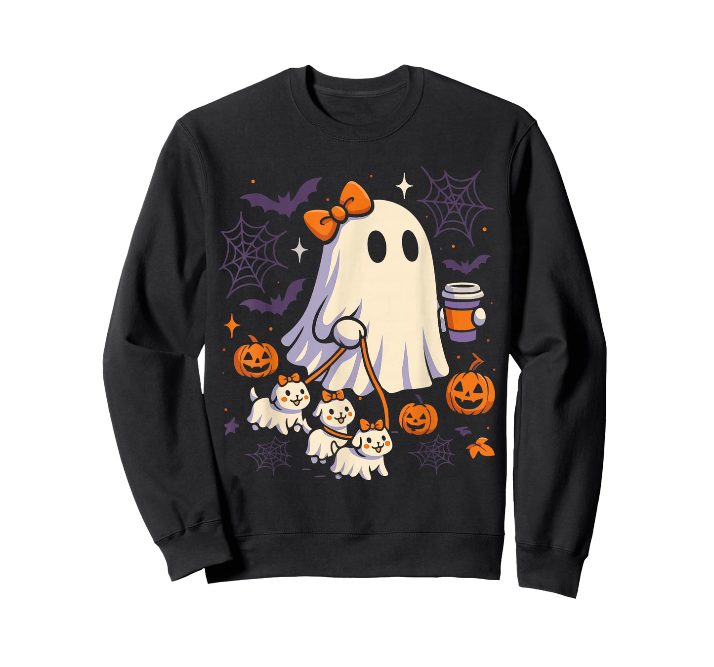 Ghost Walking Dog Shirt Coquette Halloween Dog Ghost Coffee T-Shirt