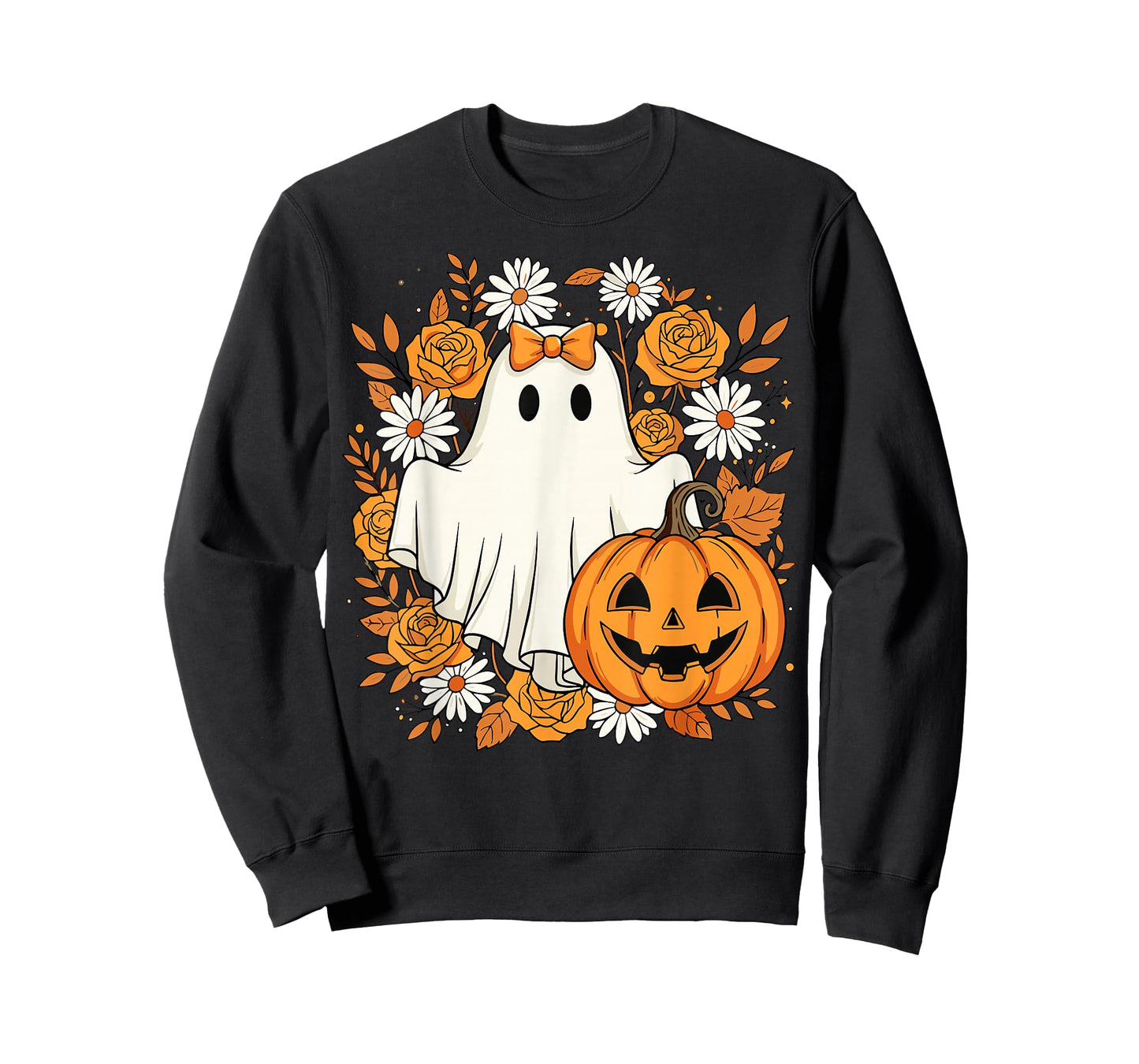 Cute Ghost Pumpkin Floral Halloween T-Shirt