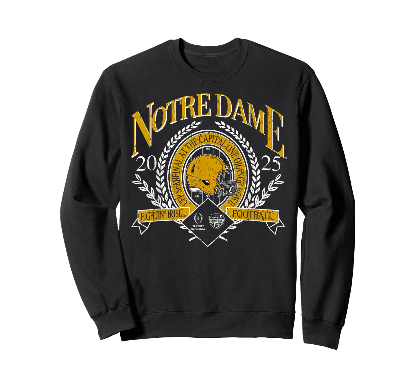 Elite Authentics Unisex-Adult Notre Dame Fighting Irish NCAA T-Shirt, Blue, Small, Short Sleeve, Crew Neck, Classic Fit, Orange Bowl CFP 2025 Vintage Navy