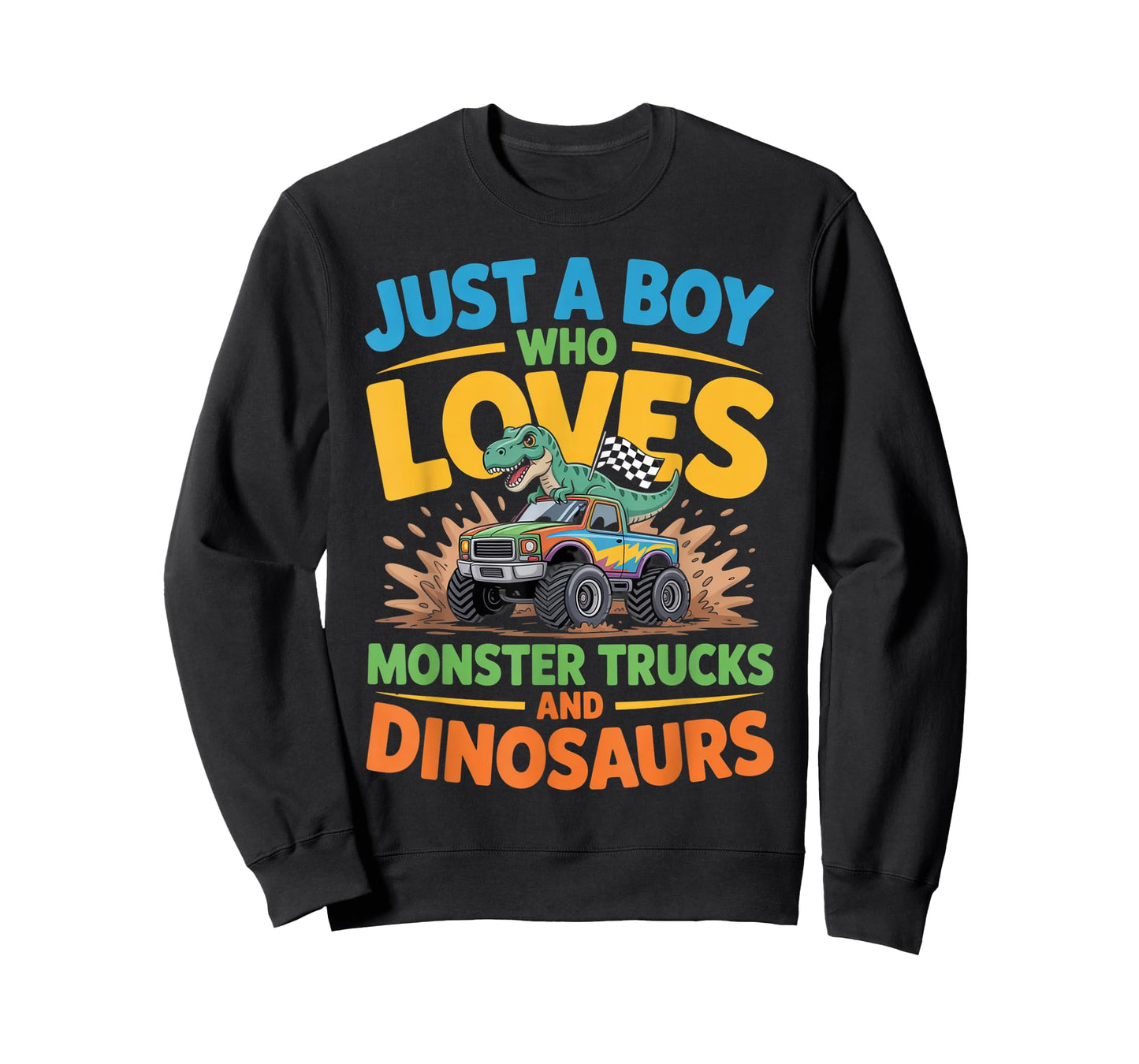 Just a Boy Who Loves Monster Trucks and Dinosaurs Funny Trex T-Shirt