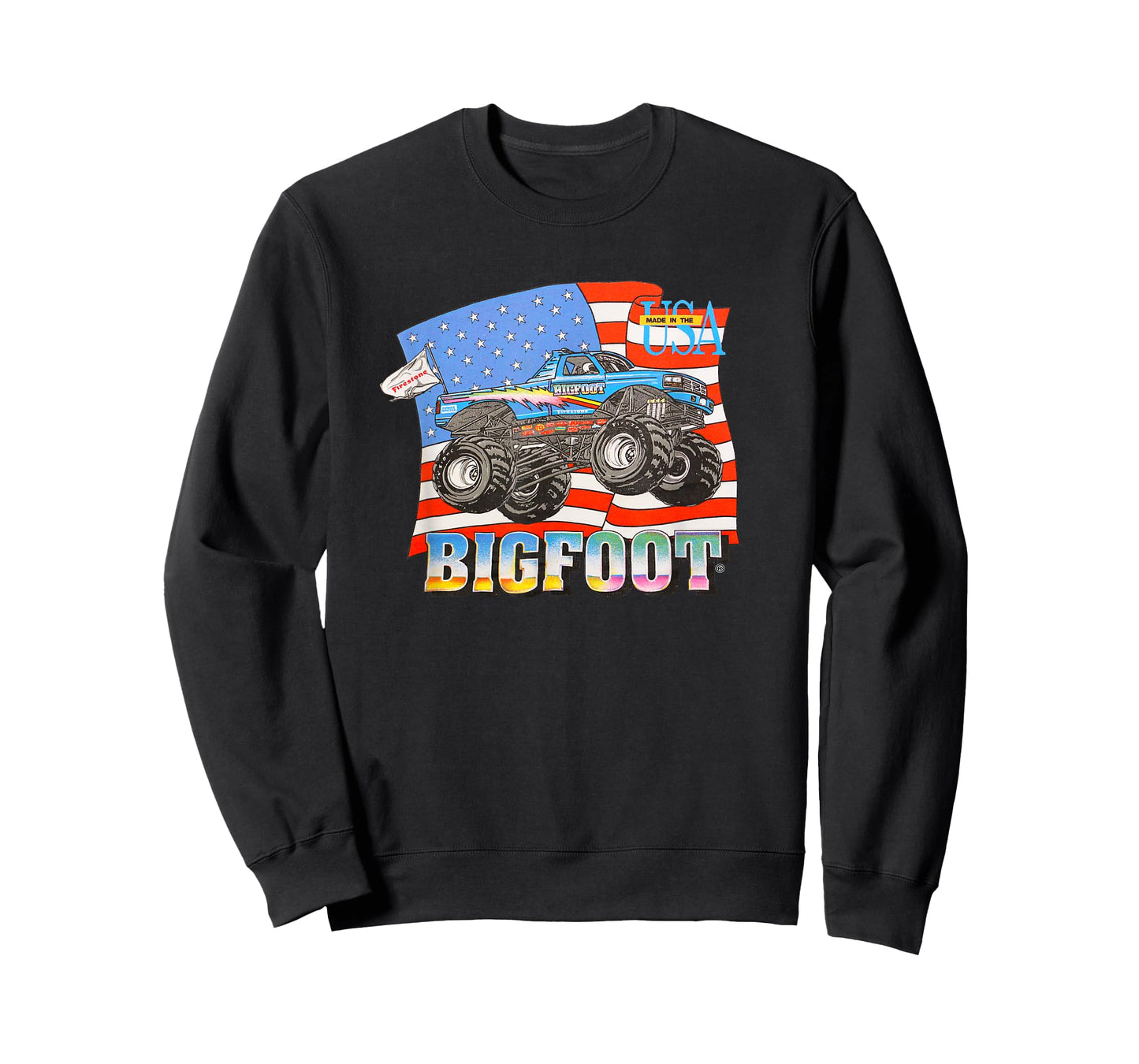 90's BIGFOOT Cruiser With American Flag Backdrop T-Shirt