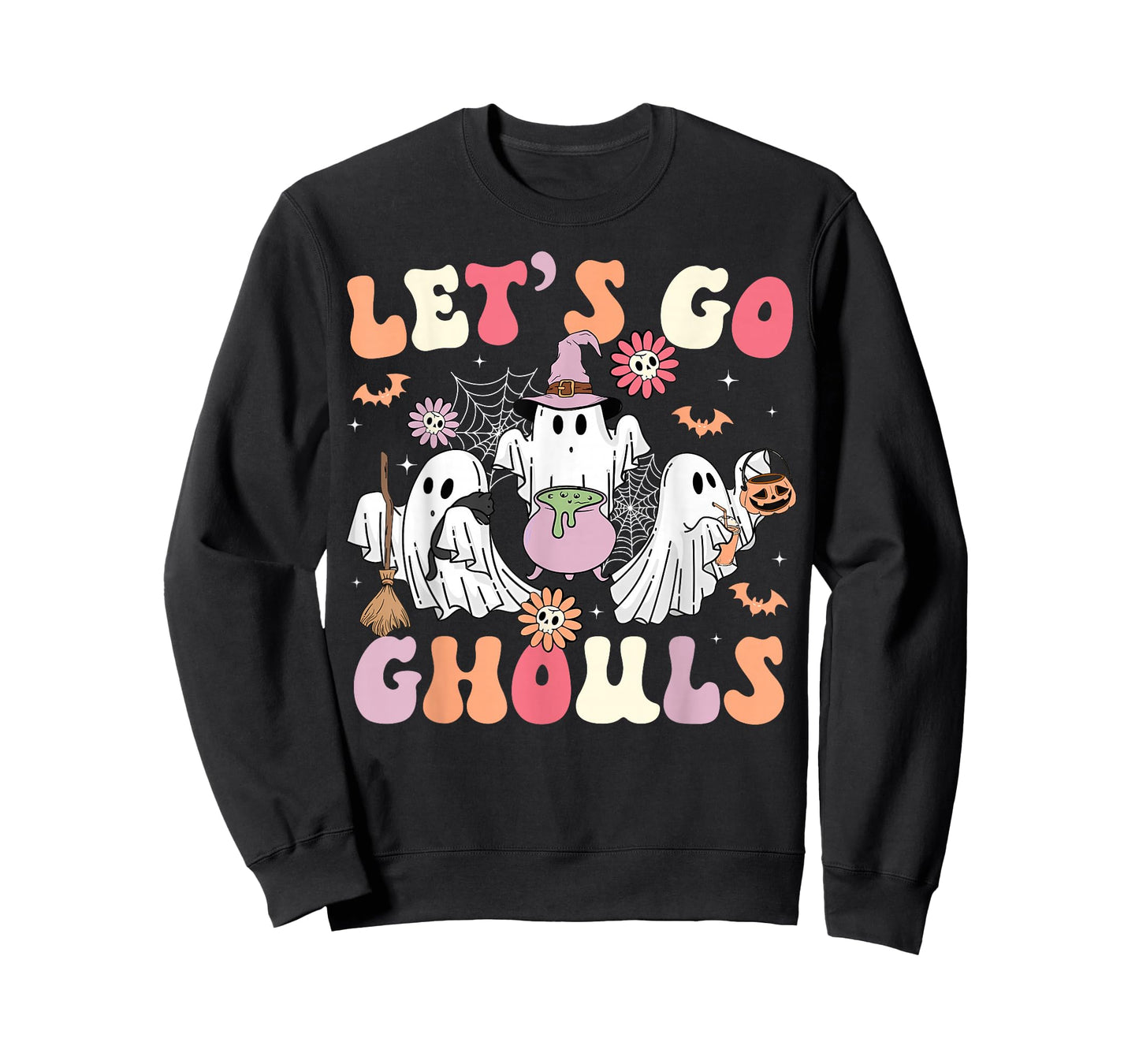 Let's Go Ghouls Halloween Costume Ghost Witch Groovy Retro T-Shirt
