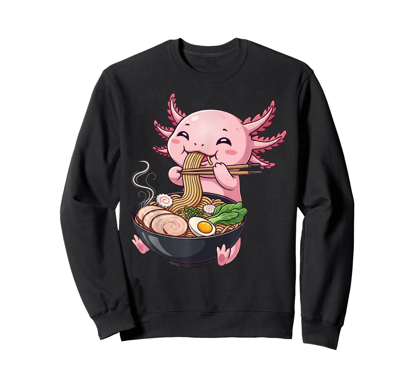Funny Axolotl Eating Ramen Graphic Tee Japanese Kawaii Anime T-Shirt