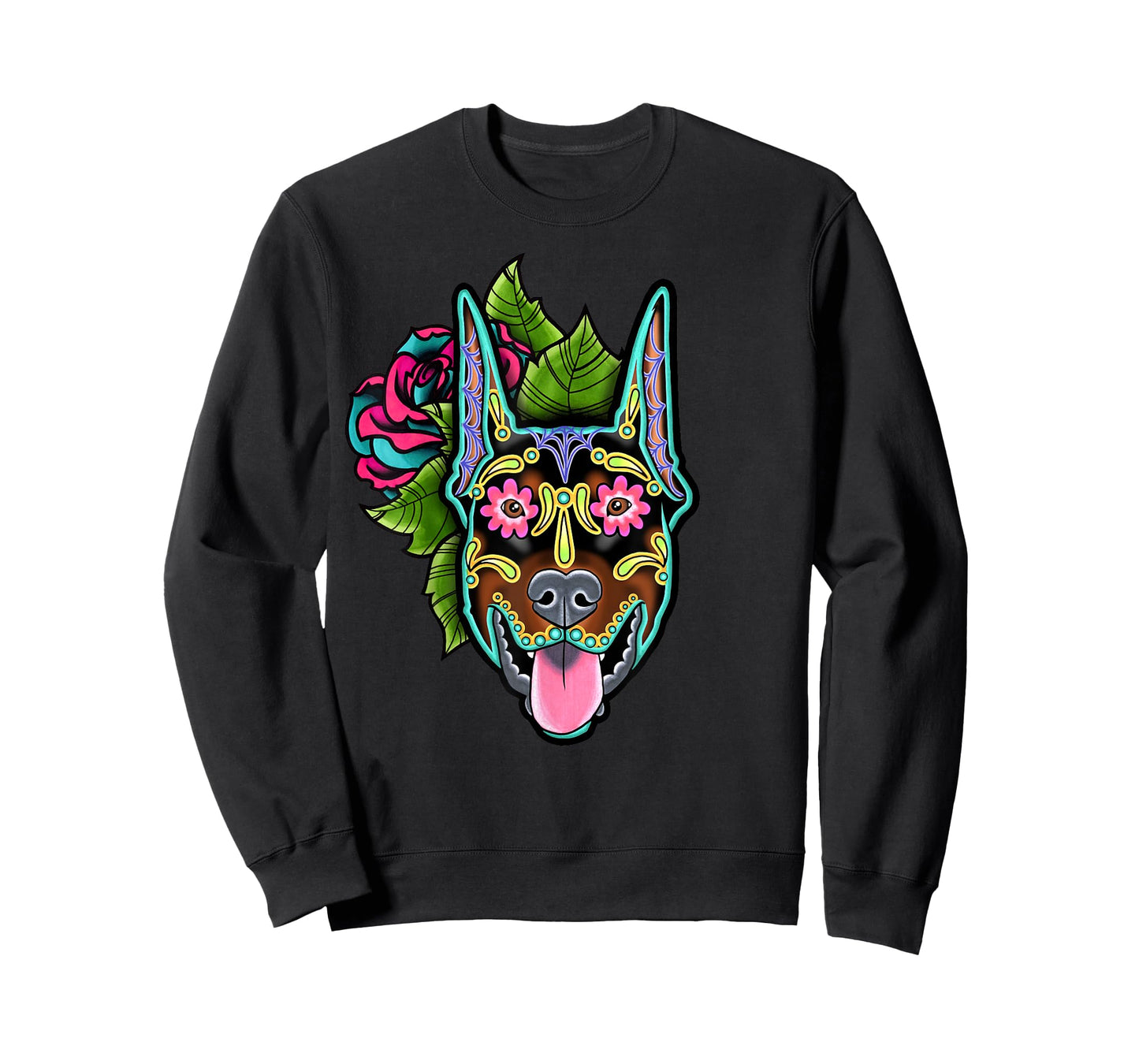Doberman Pinscher Cropped Ear - Day of the Dead Sugar Skull T-Shirt