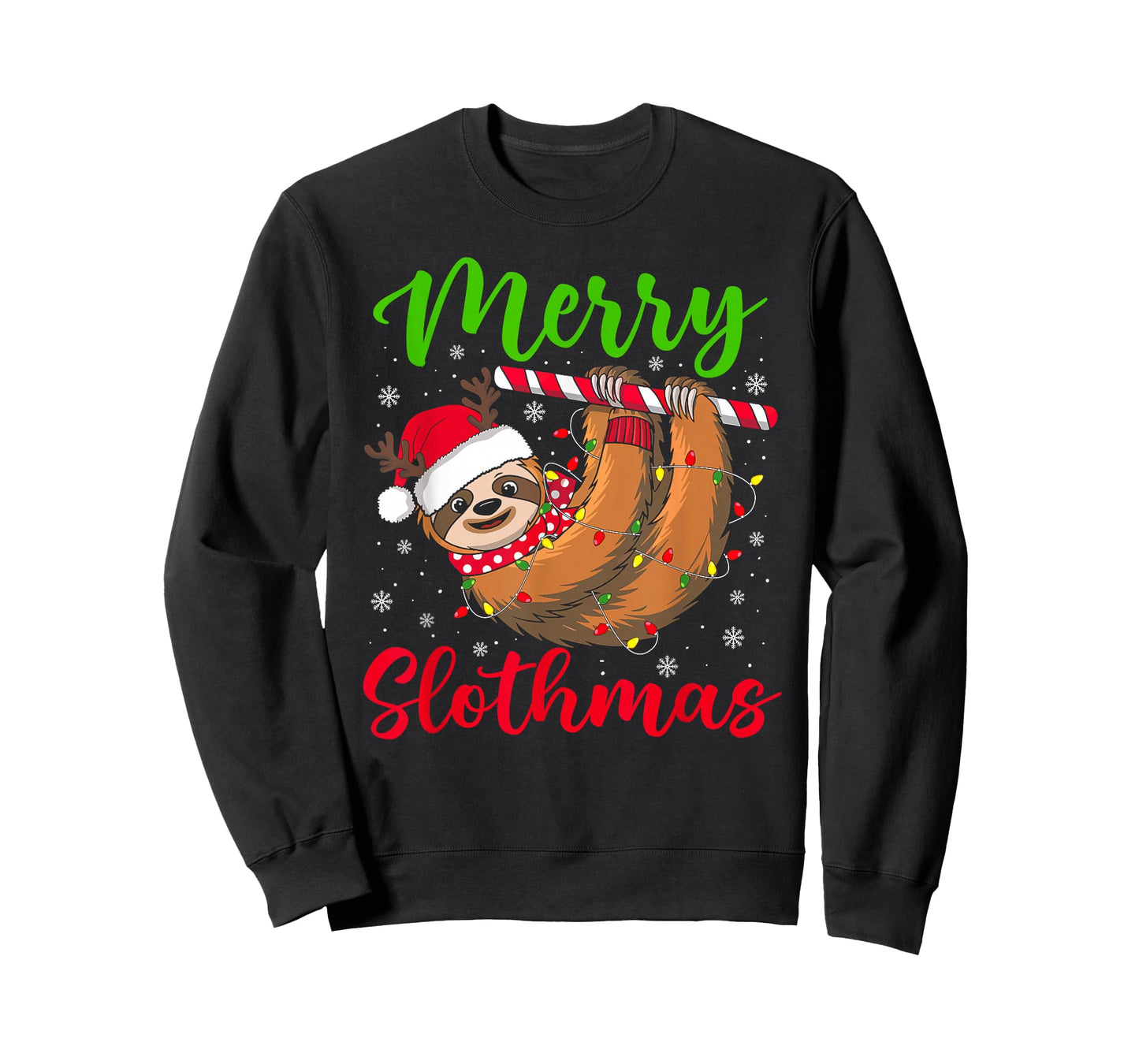 Merry Slothmas Sloth Christmas Lights Santa Hat Xmas Pajamas T-Shirt