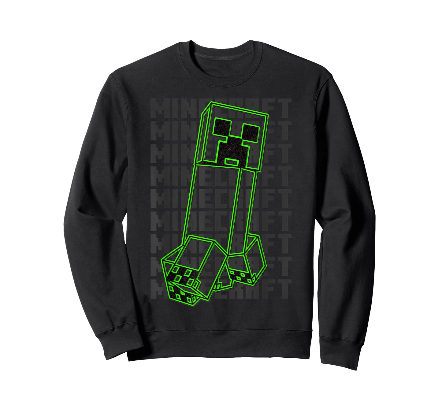 Minecraft Neon Creeper With Repeating Logo Background T-Shirt