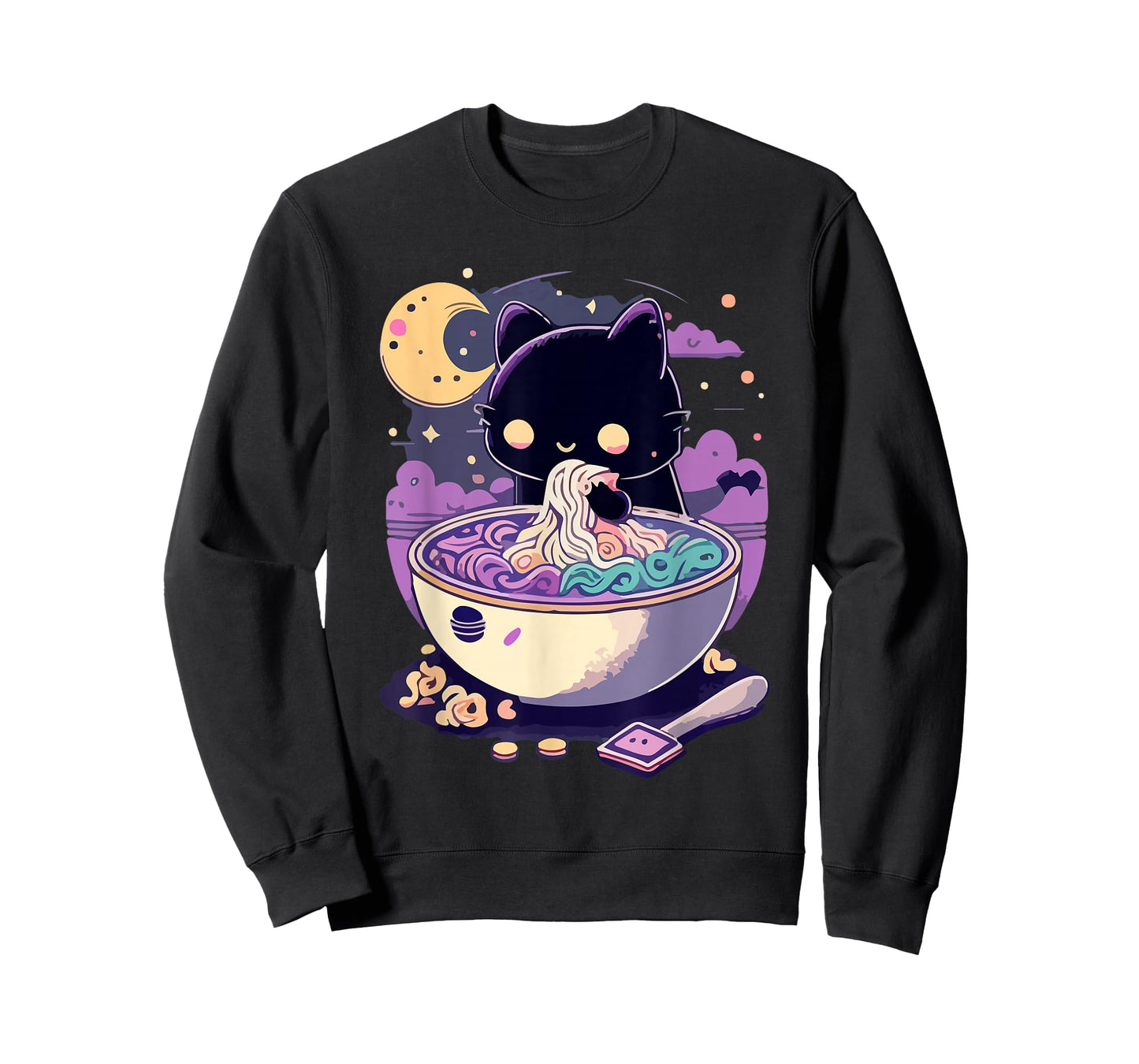Creepy Kawaii Cat Eating Ramen Noodles Pastel Goth Aesthetic T-Shirt
