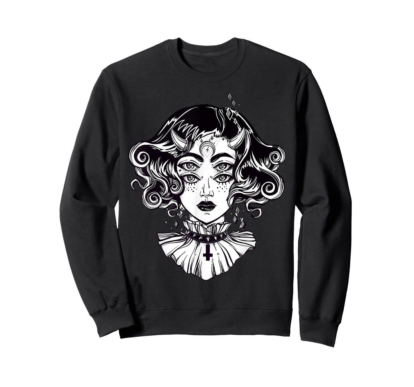 Horned Devil Girl Tshirt - Satanic Halloween Glitch Goth Tee T-Shirt