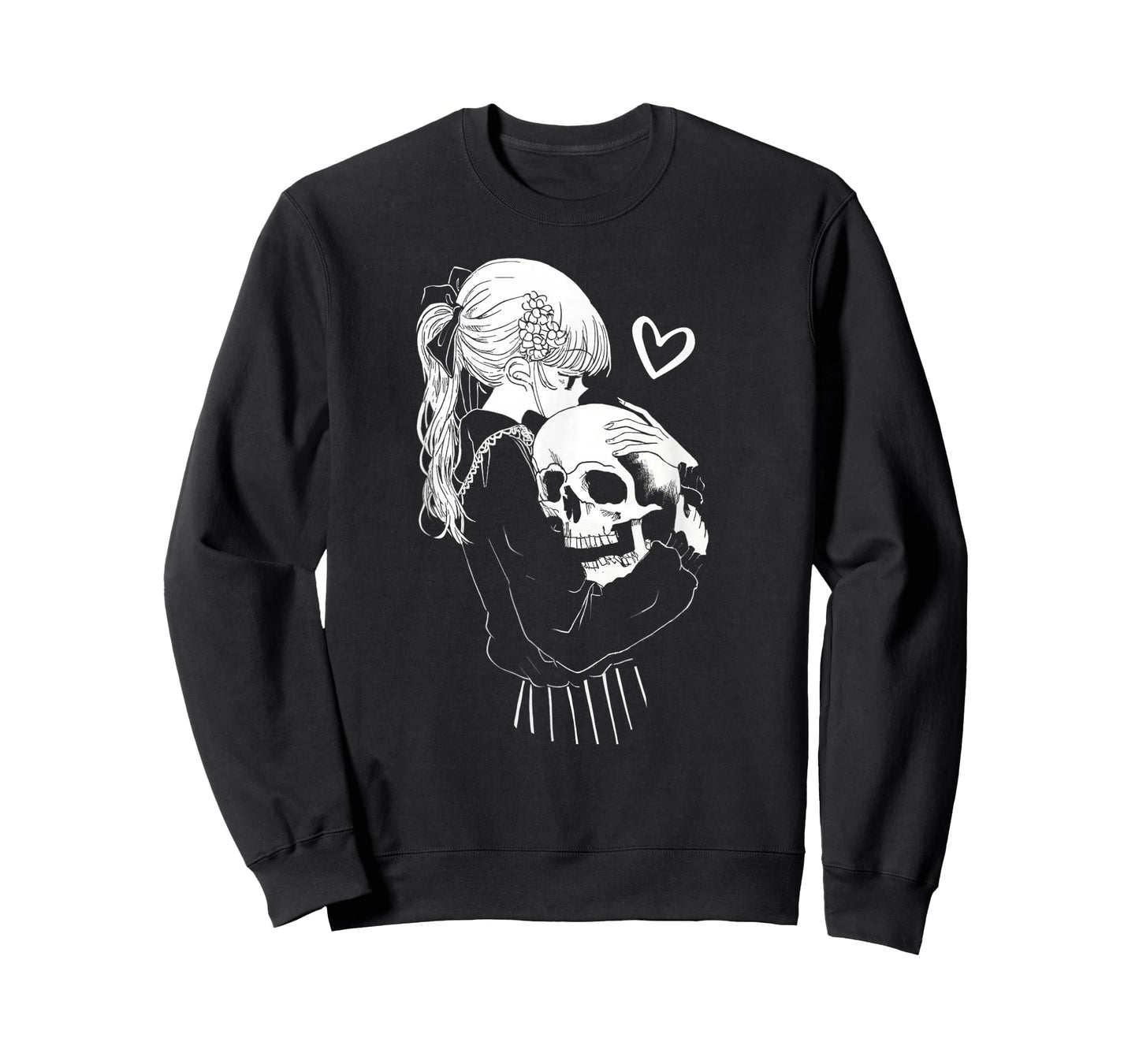 Creepy Cute Anime Schoolgirl Cuddles Skeleton Skull Dark Art T-Shirt