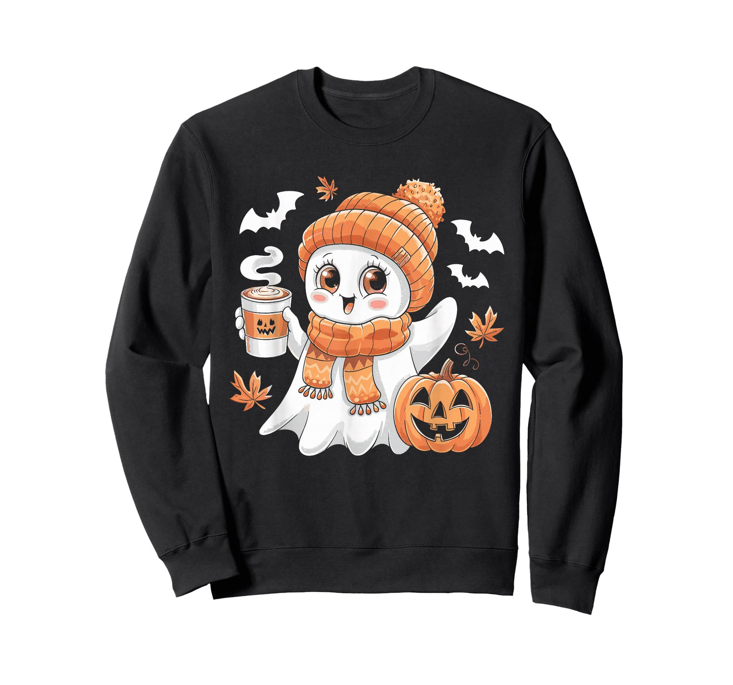 Cute Ghost Drinking Coffee Halloween Ghost Ice Coffee Womens T-Shirt