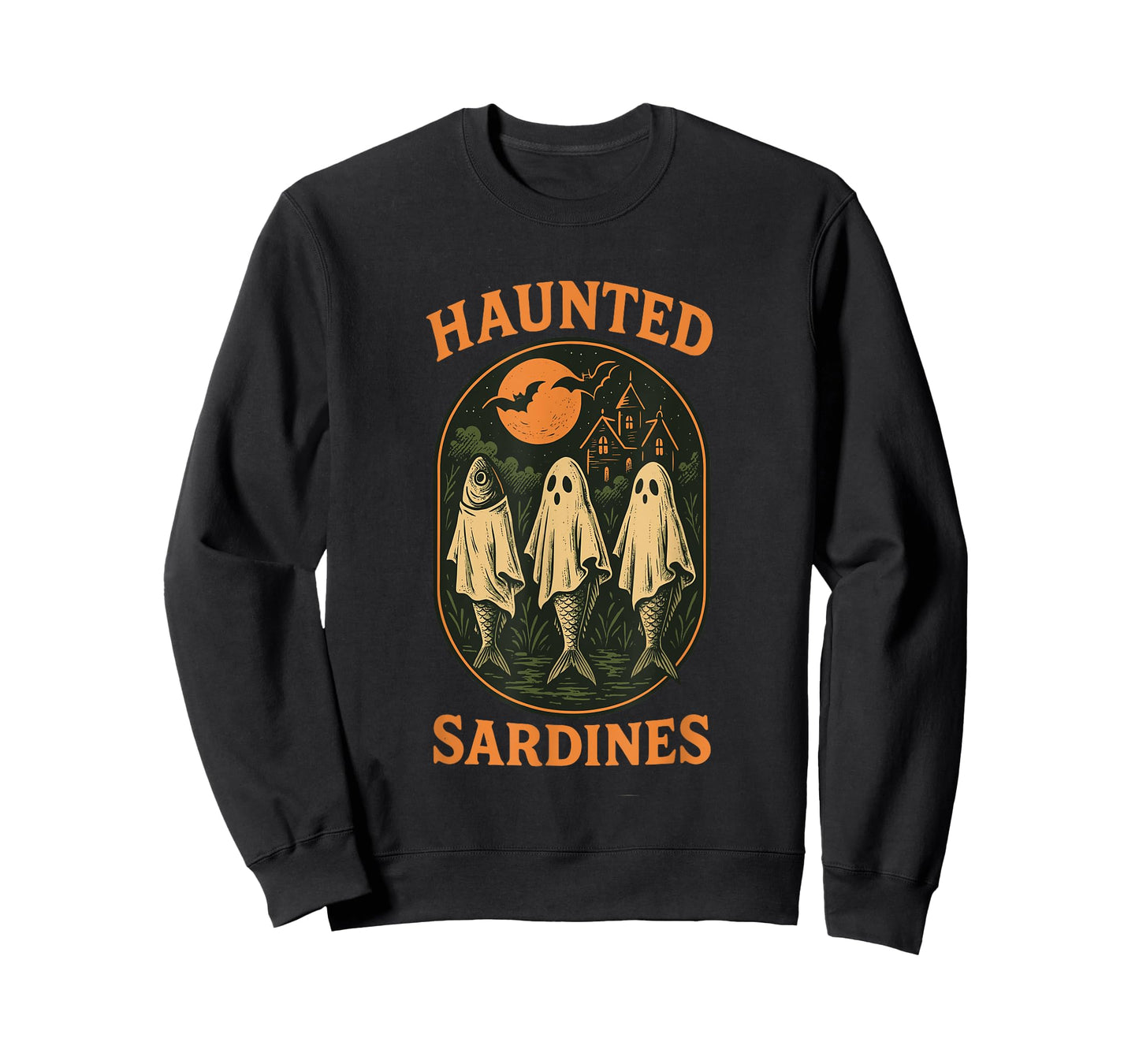Haunted Sardines Halloween Fish Skeleton Ghost Retro Fishing T-Shirt
