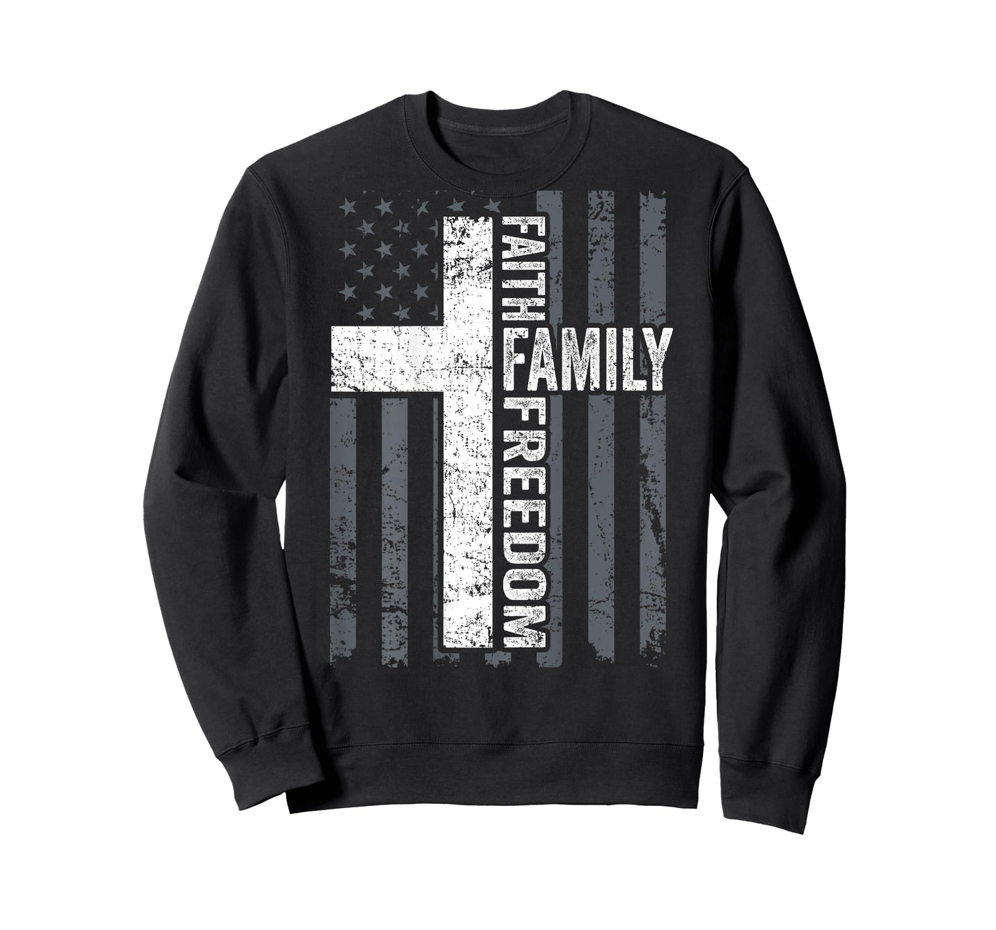 Faith Family & Freedom - Christian USA Cross Flag -ON BACK T-Shirt