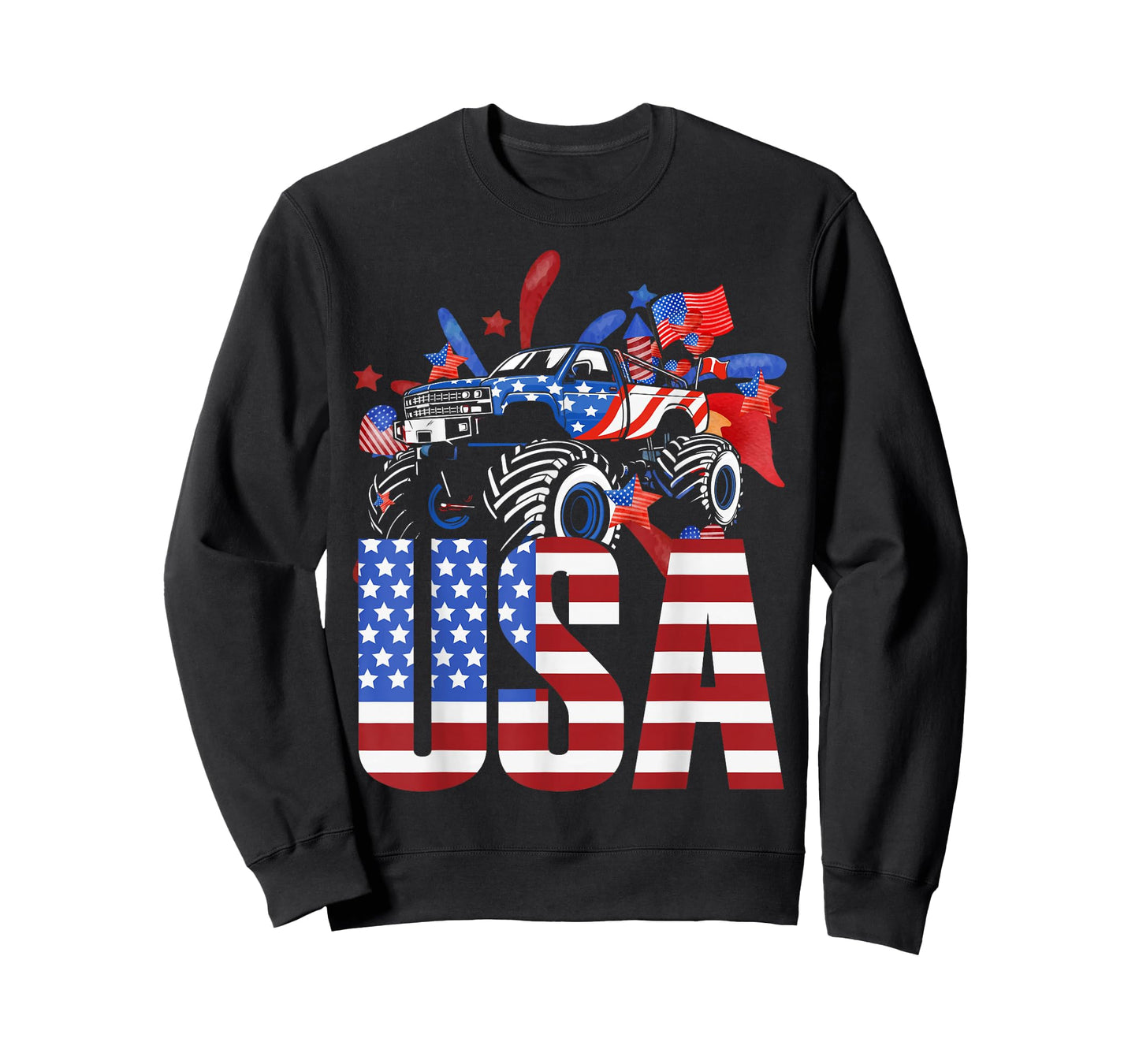 Monster Truck Toddler Boys USA American Flag July 4th T-Shirt