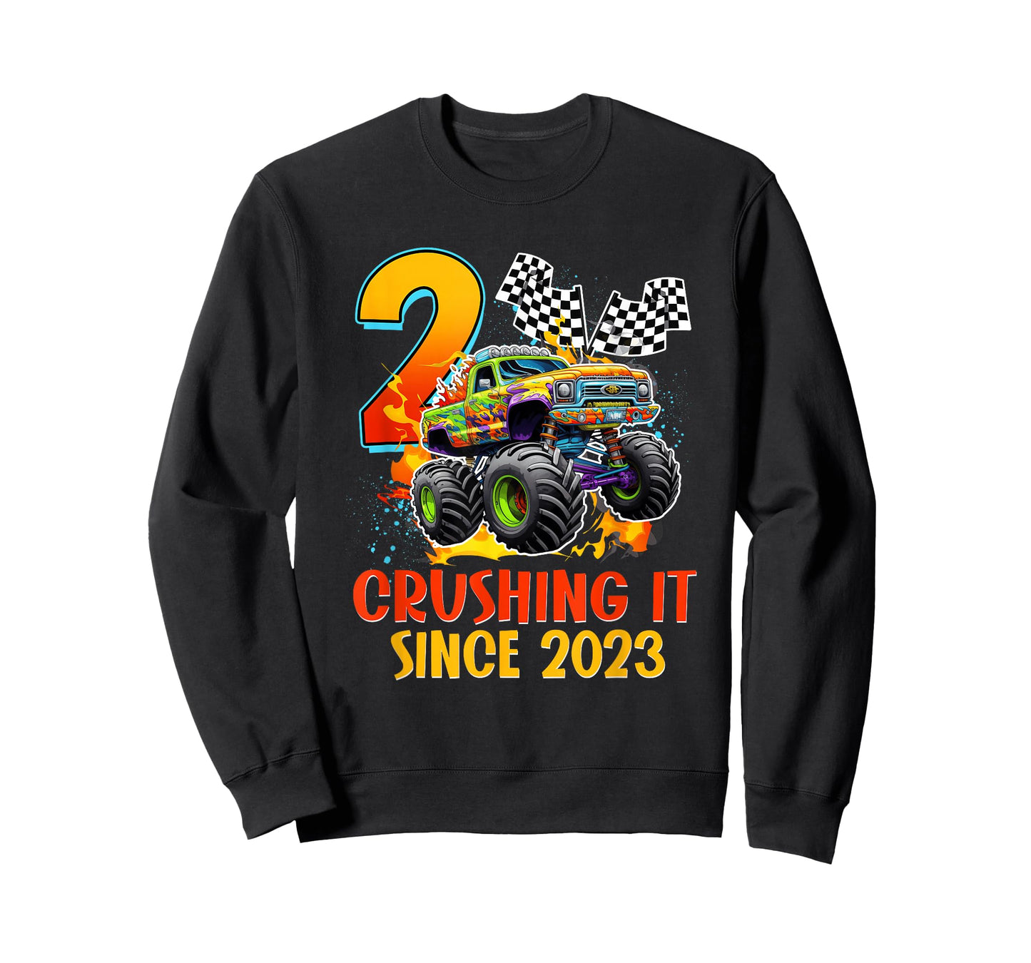 2 Crushing It Since 2023 Birthday Boys Monster Truck 2nd T-Shirt