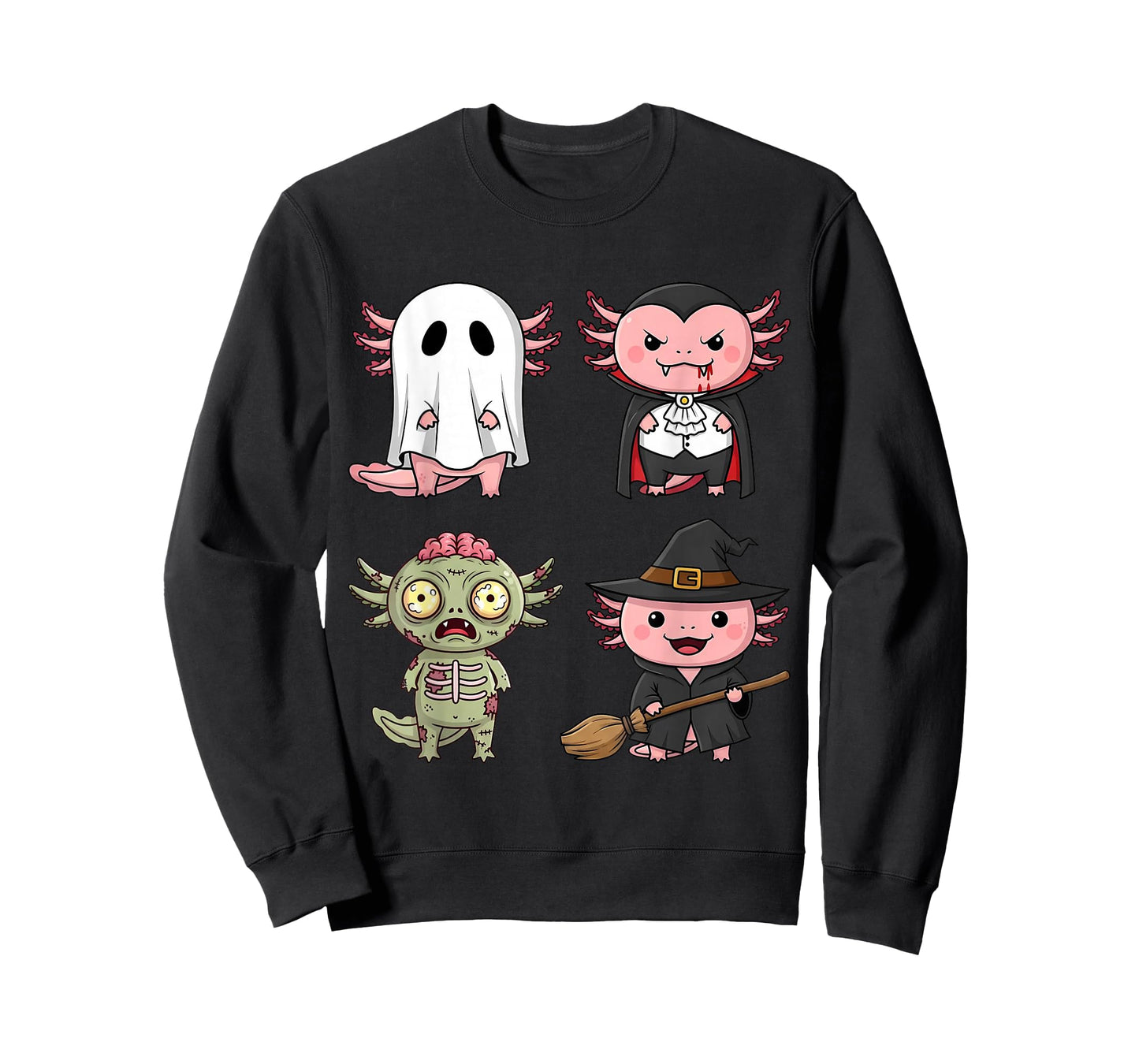 Funny Axolotl Ghost Witch Zombie Cute Axolotl Halloween T-Shirt