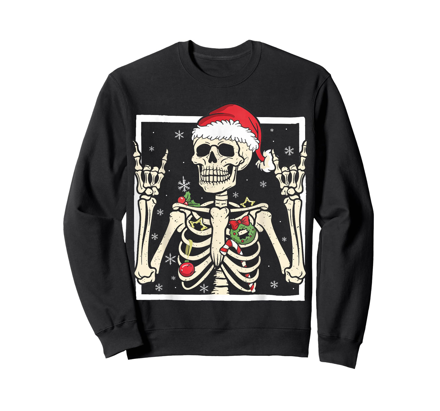 Rocker Skeleton Santa Hat Cool Christmas Punk Rock Men Boys T-Shirt