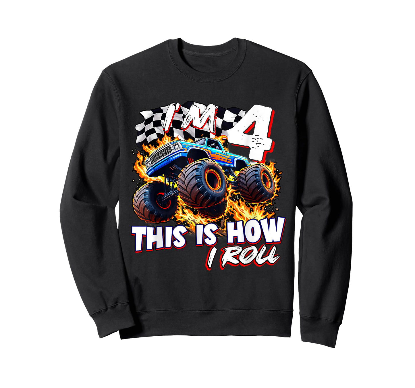 Funny 4 Year Old Birthday Boy Monster Truck 4th Bday Kids T-Shirt