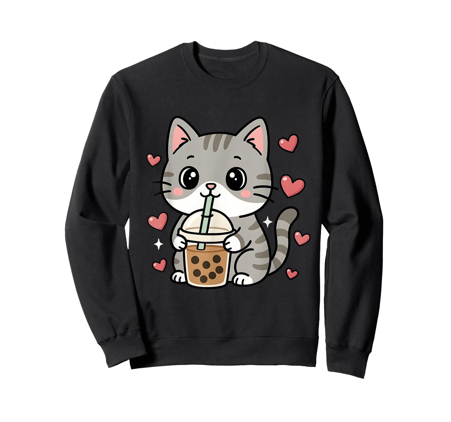 Cute Grey Cat Boba Tea Bubble Tea Anime Kawaii Neko Women T-Shirt