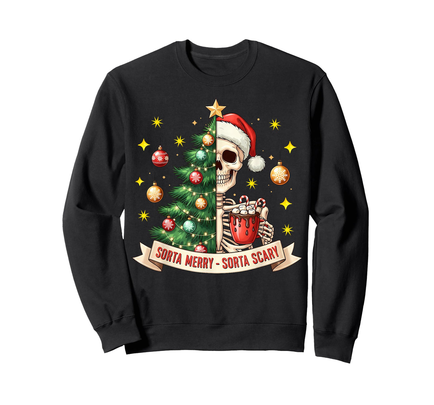 Xmas Skeleton Sorta Merry Sorta Scary Christmas Tree Pajamas T-Shirt