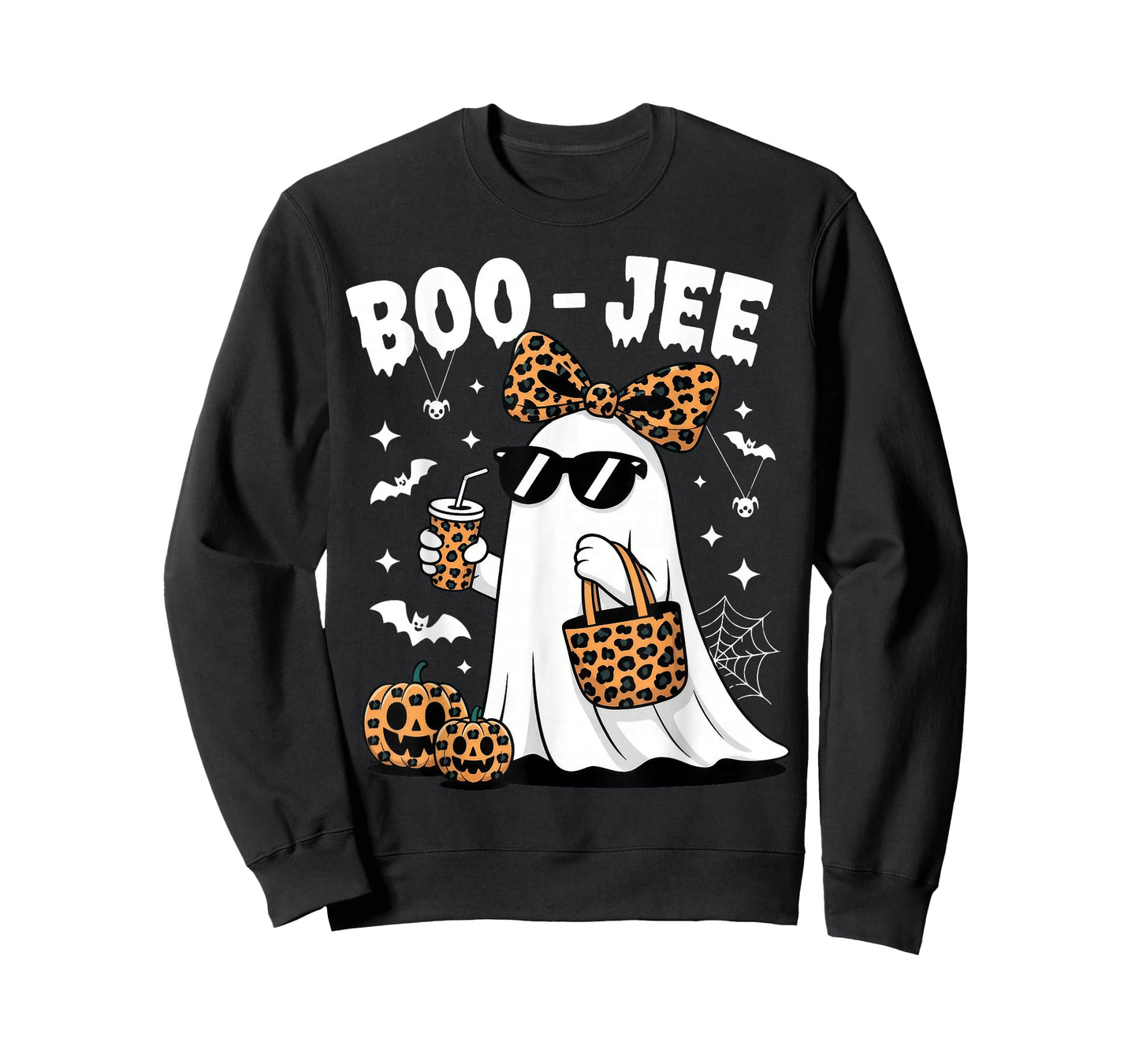Coquette Leopard Ghost Coffee Boo JEE Halloween Boujee Ghost T-Shirt