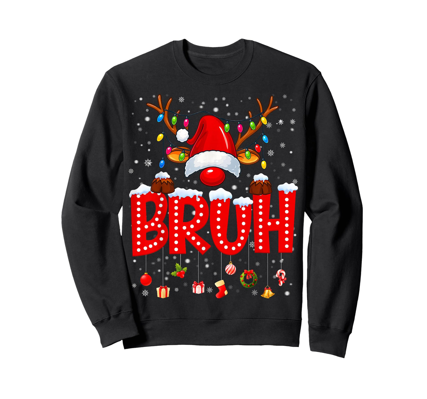 Bruh Reindeer Rudolph Pajamas PJs Christmas Xmas Men Boy Kid T-Shirt