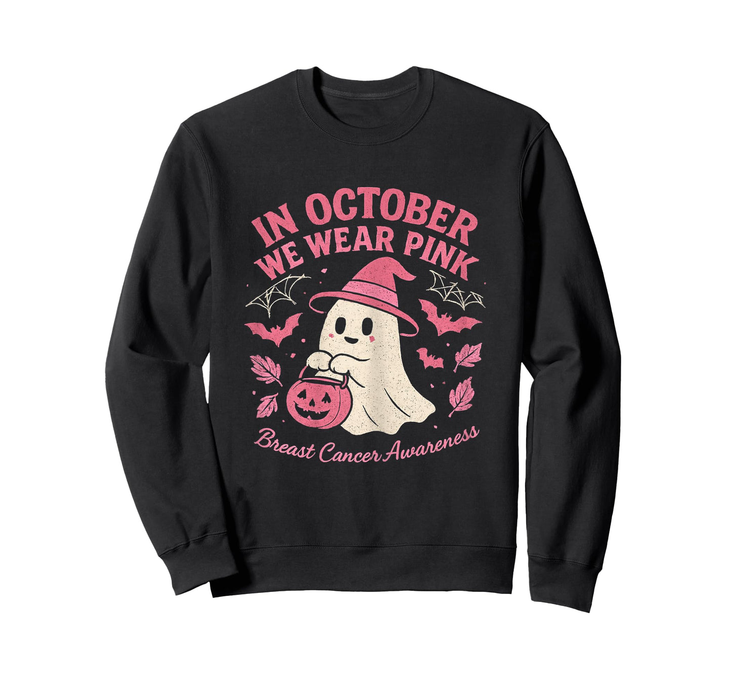 In October We Wear Pink Cute Ghost Breast Cancer Awareness T-Shirt