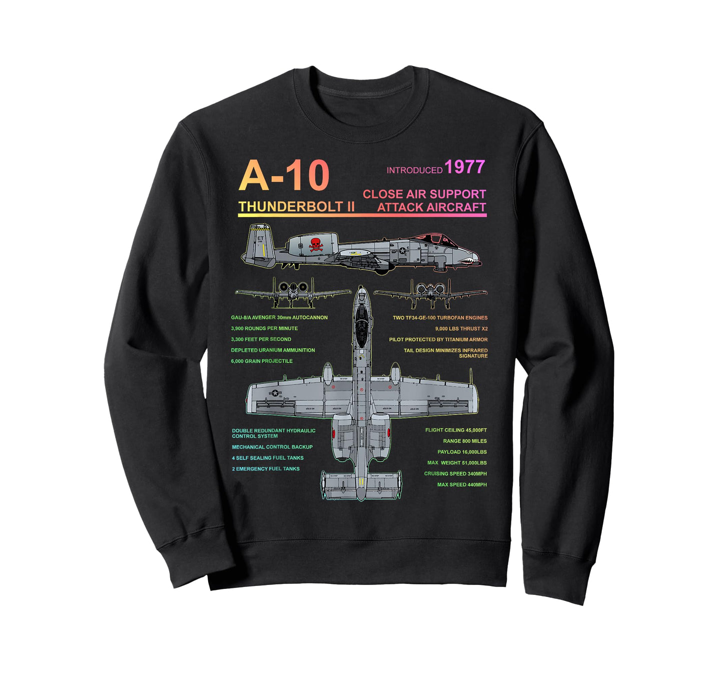 A-10 Thunderbolt II Warthog Jet Full Spectrum Blueprint T-Shirt
