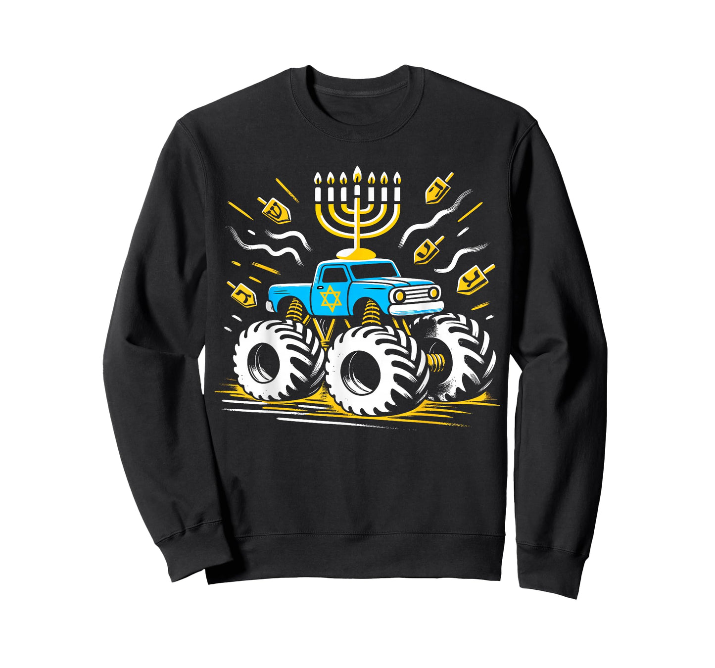 Monster Truck Menorah Dreidel Toddler Boys Hanukkah T-Shirt