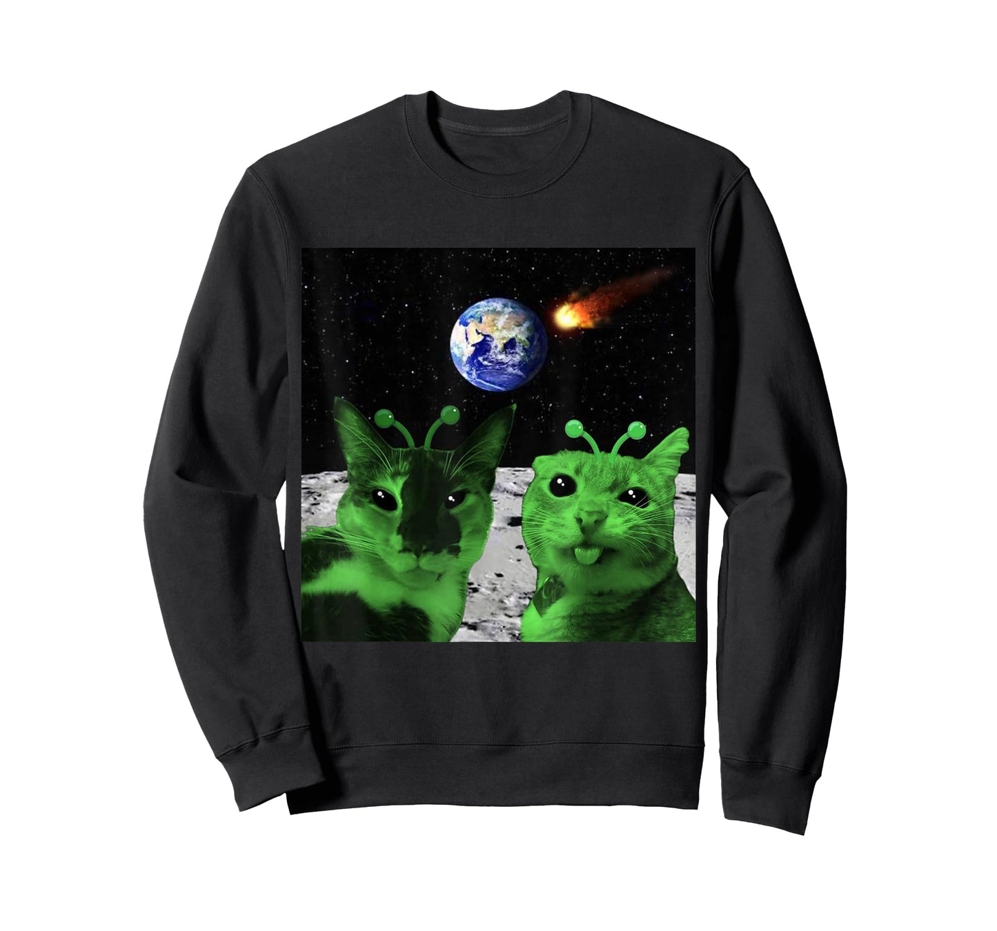 Cat Meme Alien Green Cat Selfie UFO Funny Space Kitty Gift T-Shirt