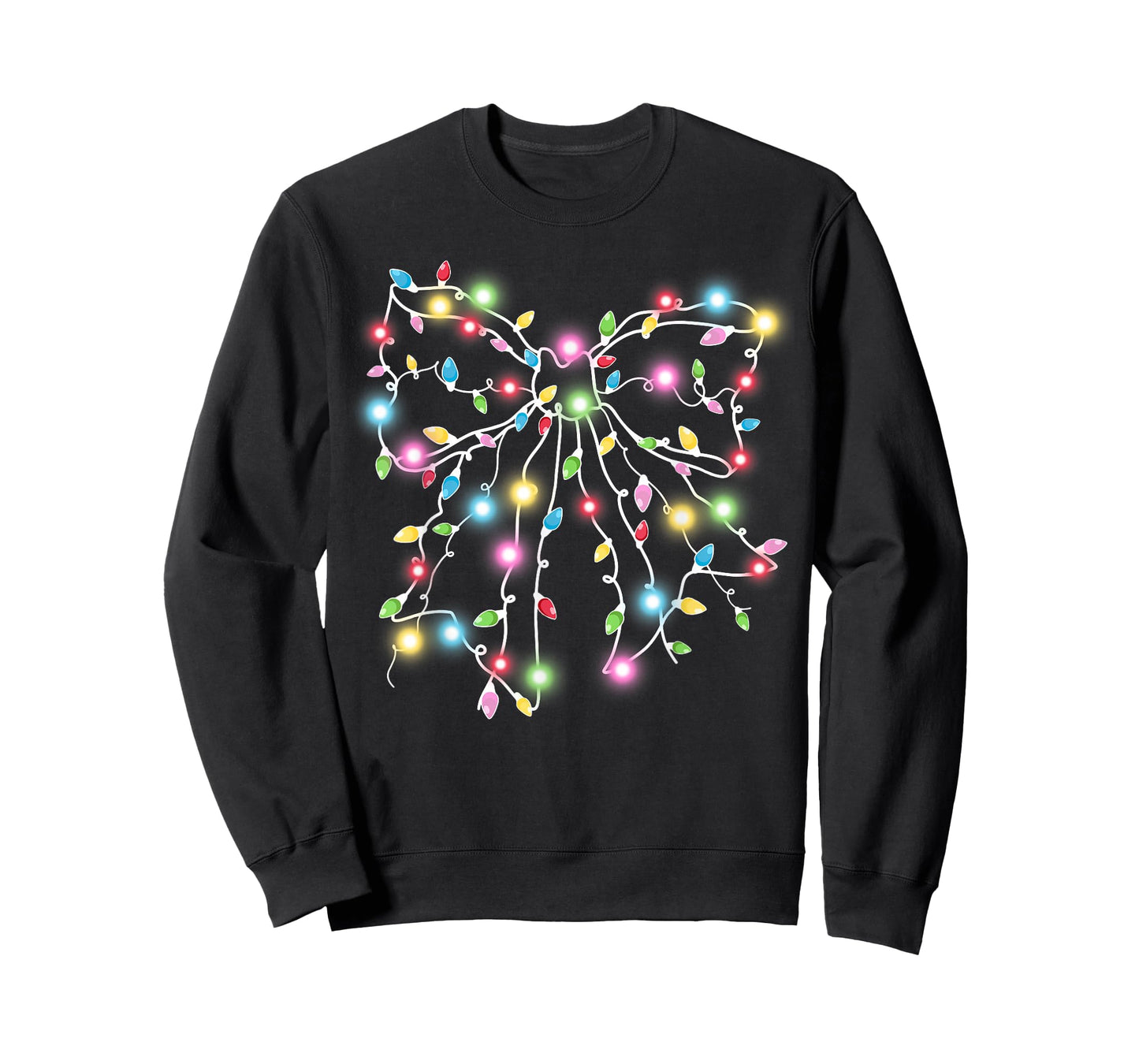 Colorful Christmas Lights Coquette Bow Holiday Women Girls T-Shirt