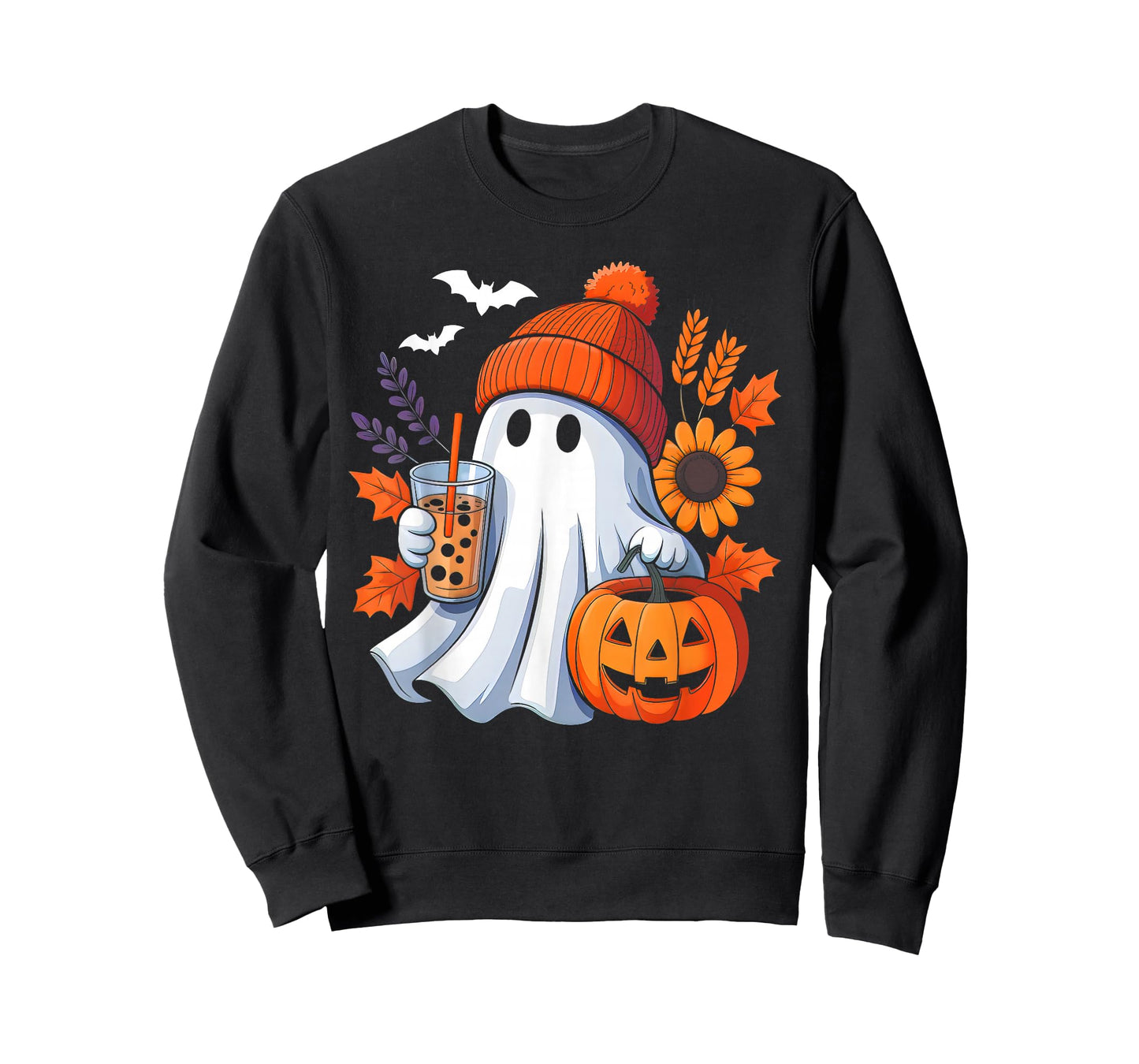 Cute Ghost Drinking Coffee Autumn Pumpkin Halloween Costume T-Shirt