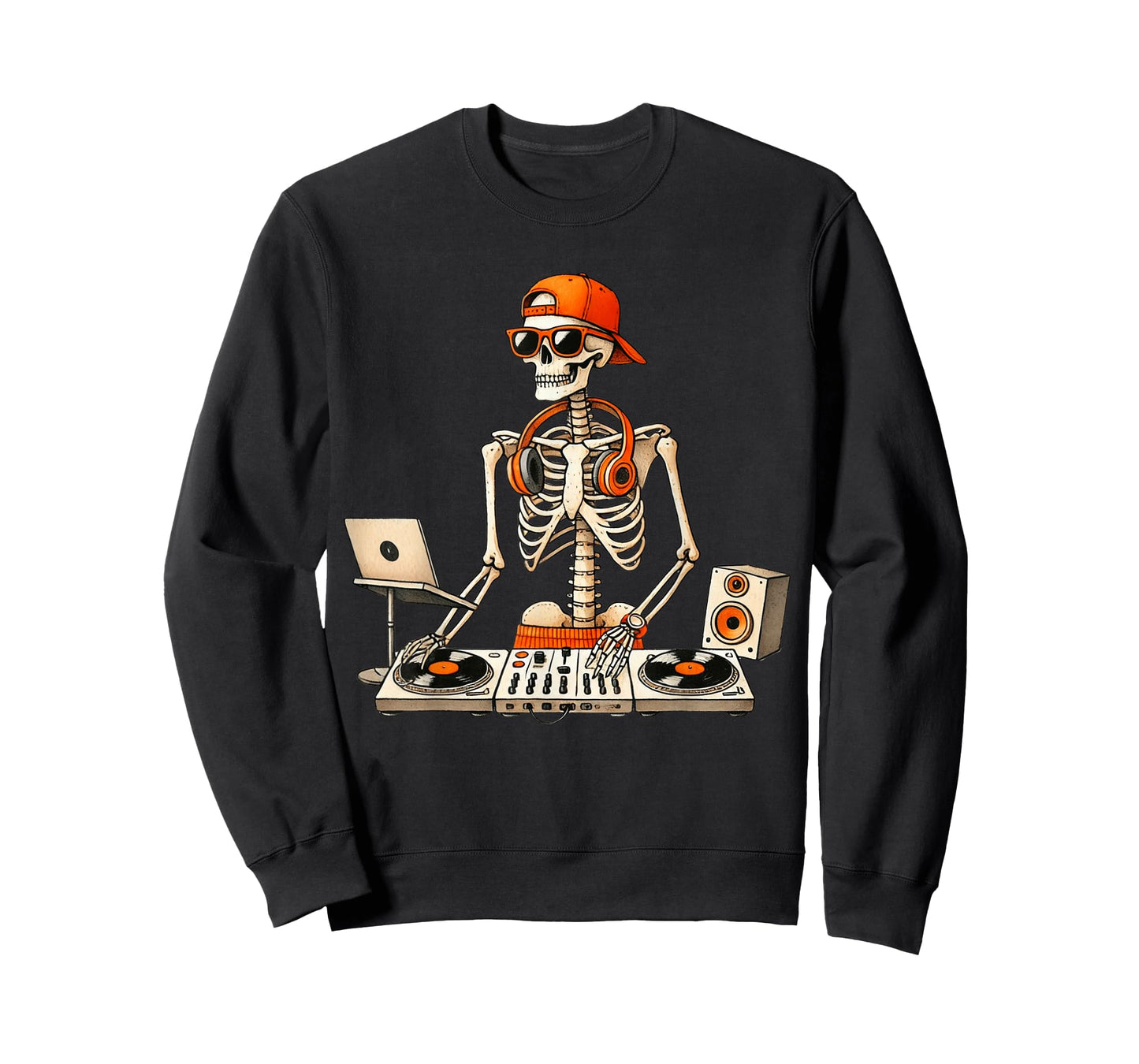Skeleton DJ Halloween Costume Turntable Music Funny Men Boys T-Shirt