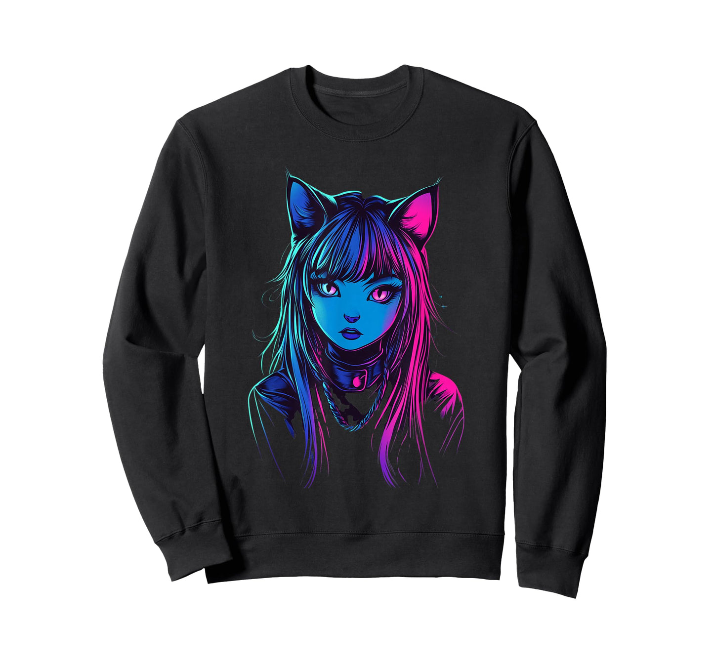 Neon Anime Cat Girl Furry Style Art for Teens Kawaii Cosplay T-Shirt