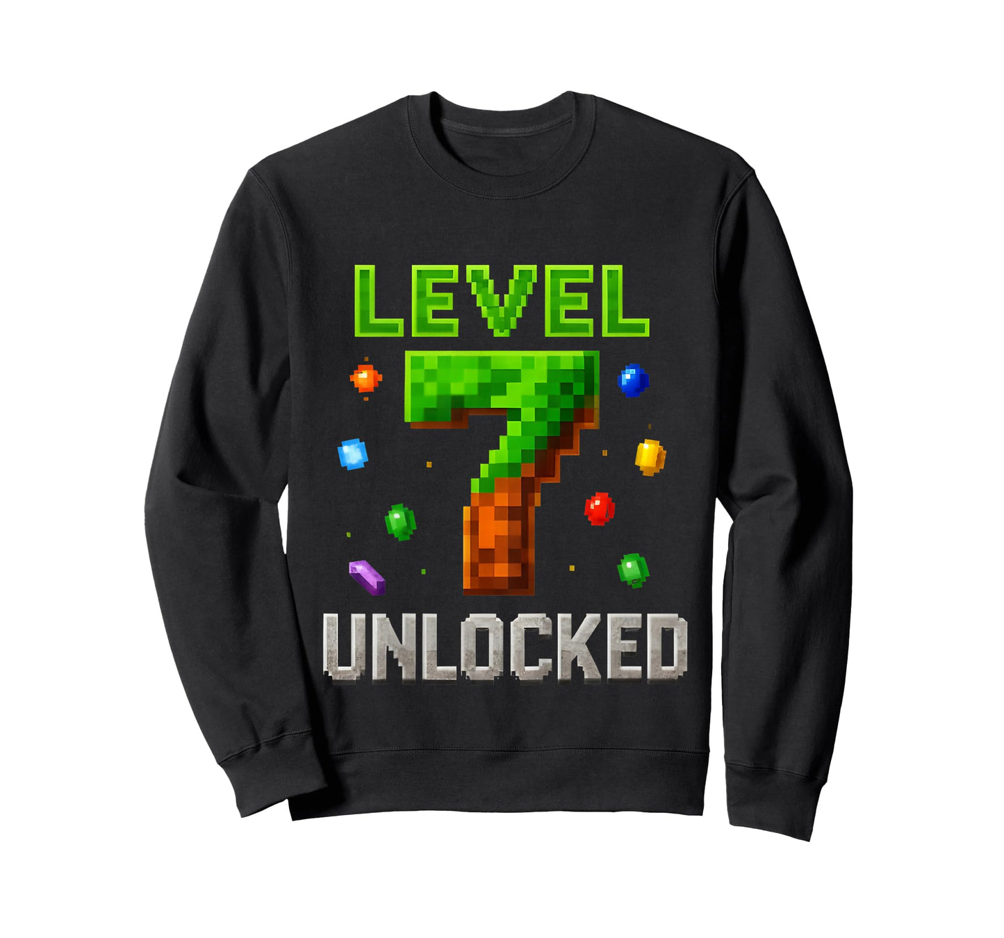 Kids 7th Birthday Boy Level 7 Unlocked Birthday Game Pixel T-Shirt