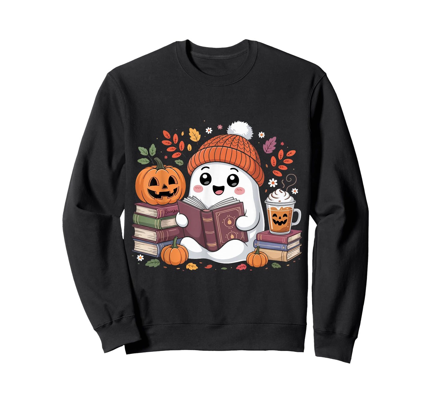 Cute Ghost Reading Book Lover Halloween Ghost Coffee Pumpkin T-Shirt