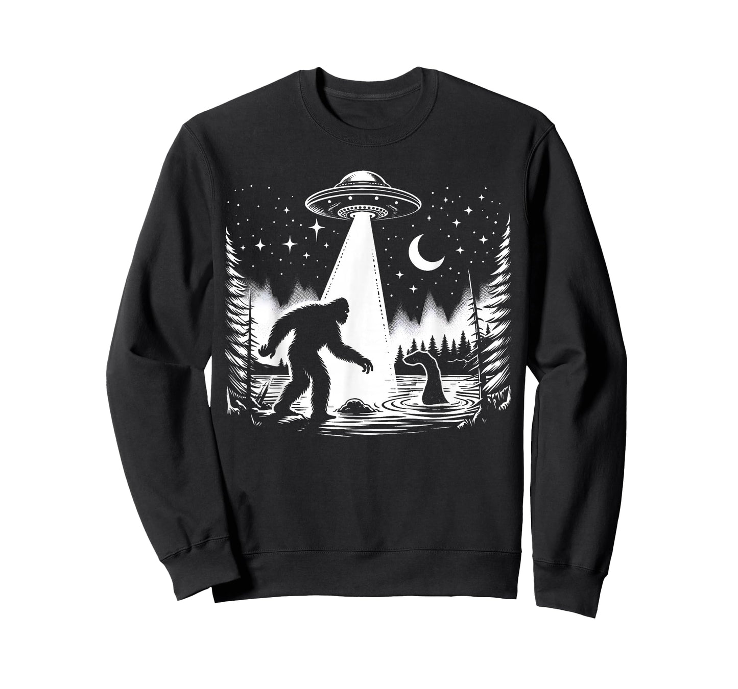 Cryptid Bigfoot, Loch Ness Monster, & UFO Alien Spaceship T-Shirt