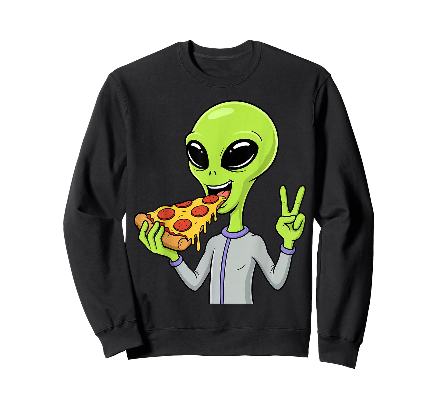 Alien Head Eating Pizza UFO Extraterrestrial Snack Fast Food T-Shirt