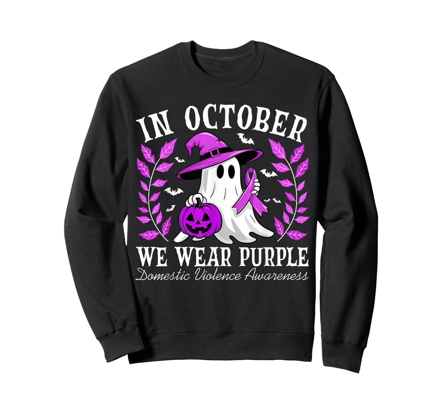 In October We Wear Purple Domestic Violence Ghost Halloween T-Shirt