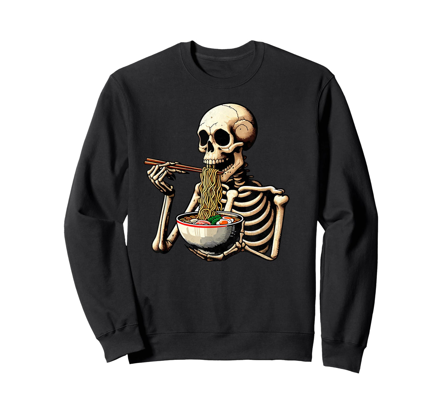 Vintage Skeleton Eating Ramen Noodles Halloween T-Shirt