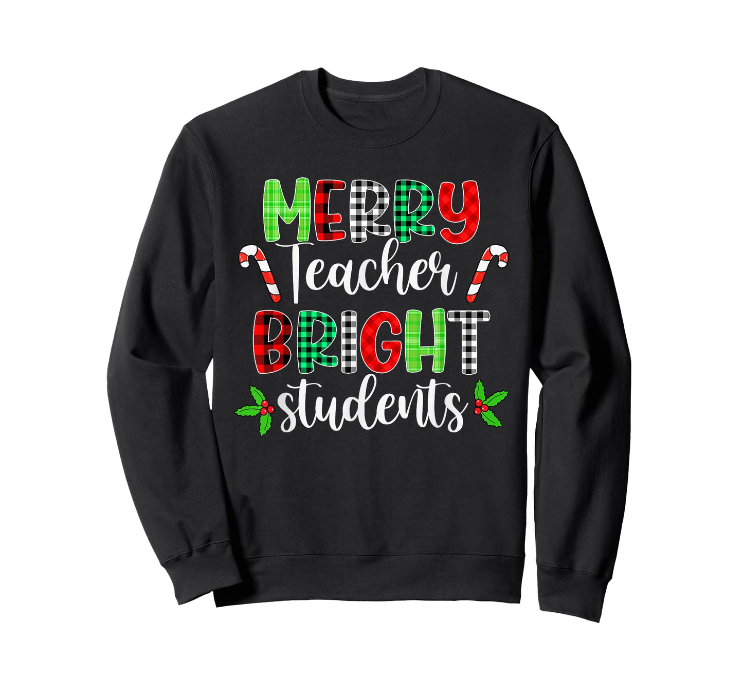 Plaid Merry Teacher Bright Students Funny Christmas Teacher T-Shirt