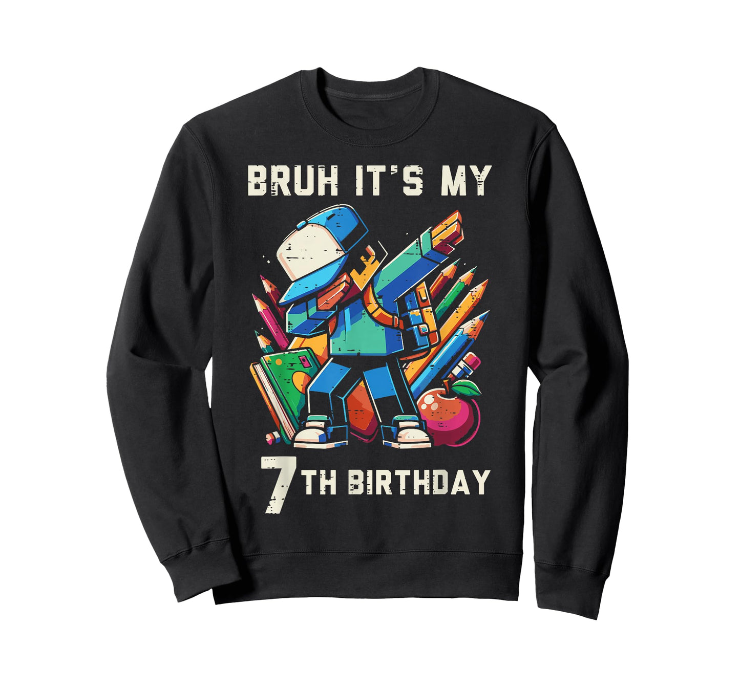 Bruh Its My 7th Birthday Pixel Dab 7 Bday Gamer Boys Kids T-Shirt