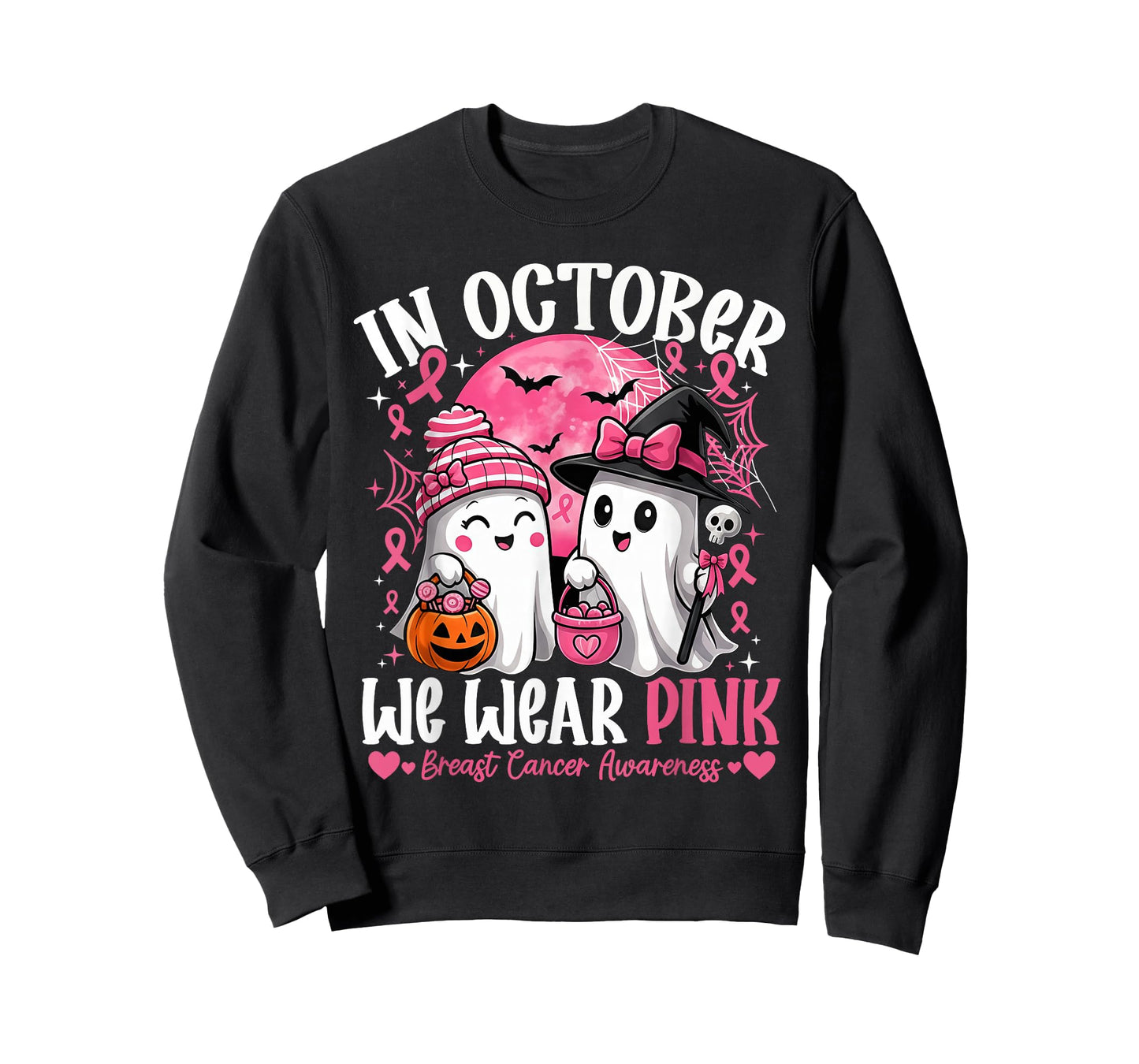 in October We Wear Pink Shirt Ghost Breast Cancer Awareness T-Shirt