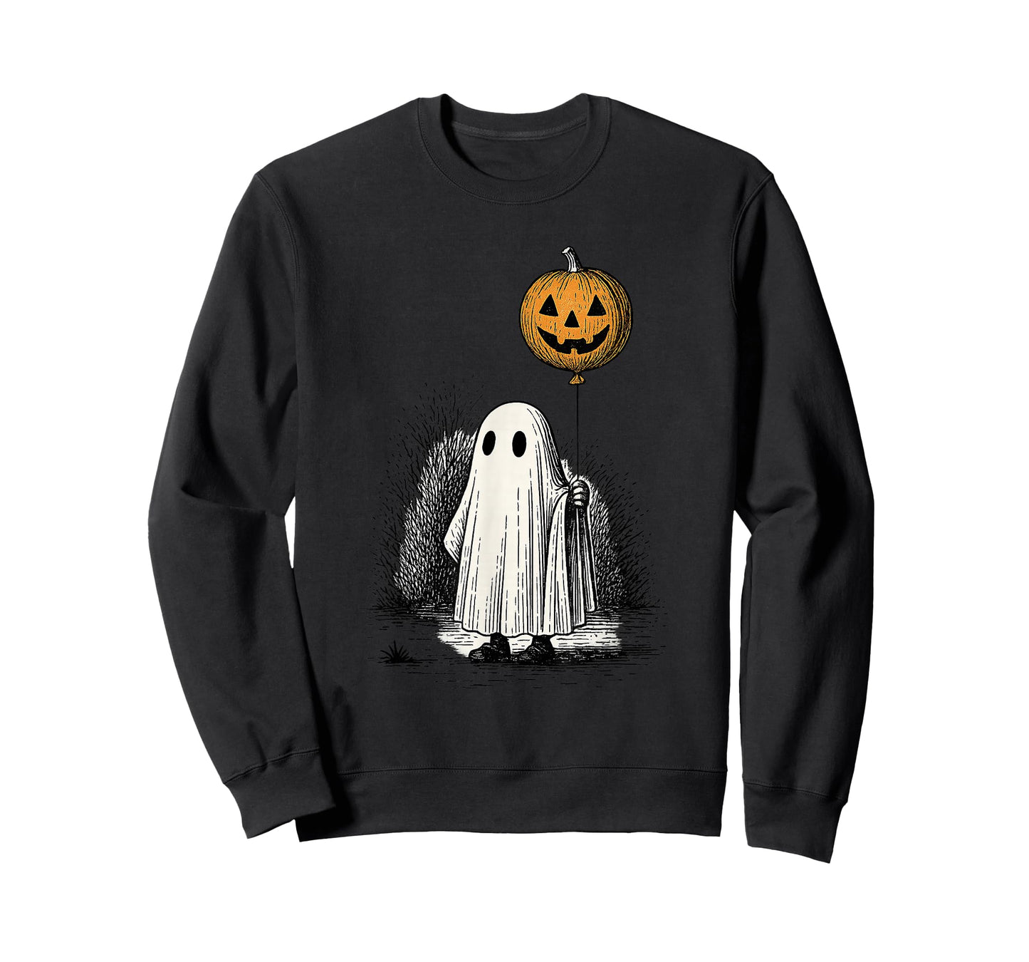 Retro Ghost with Pumpkin Balloon Vintage Halloween Art T-Shirt