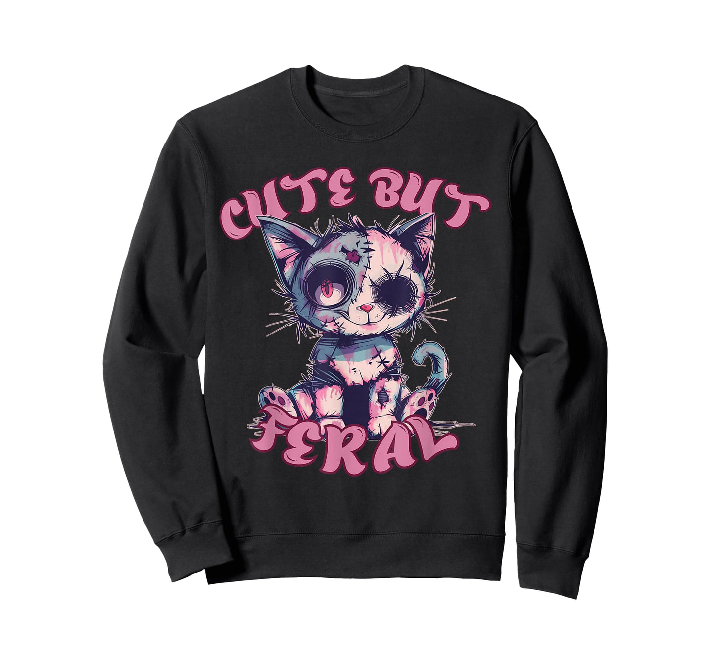 Cute But Feral Zombie Voodoo Cat Halloween Spooky T-Shirt for Men Women Kids