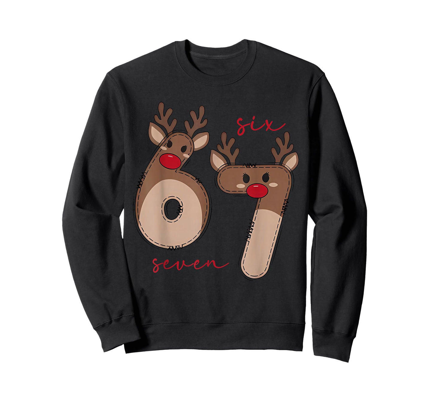 Funny 6 7 Six Seven Meme Christmas Reindeer Gen Alpha Slang T-Shirt