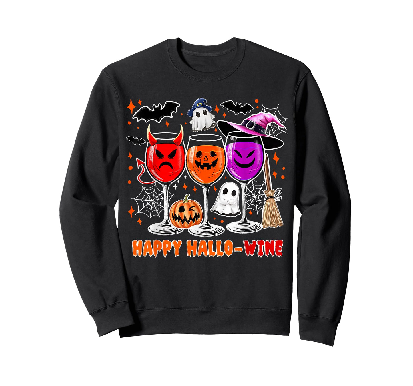 Happy Hallo-Wine Funny Halloween Glass Wine Drinking Lover T-Shirt